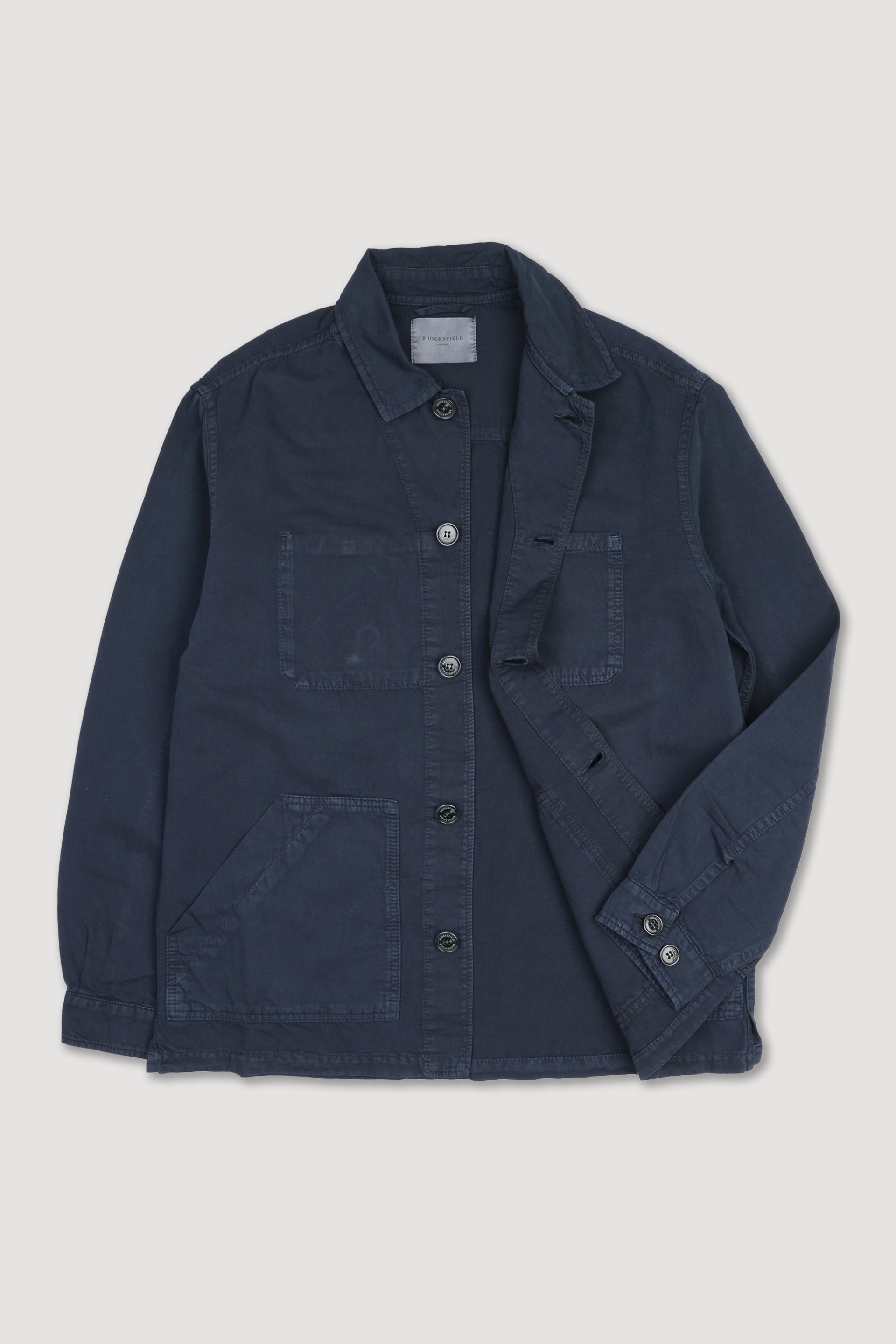 UOMO- WORK JACKET CON BOTTONI, TESSUTO TWILL COTONE/LINO FIAMMATO,TINTO CAPO, SFODERATA - Navy