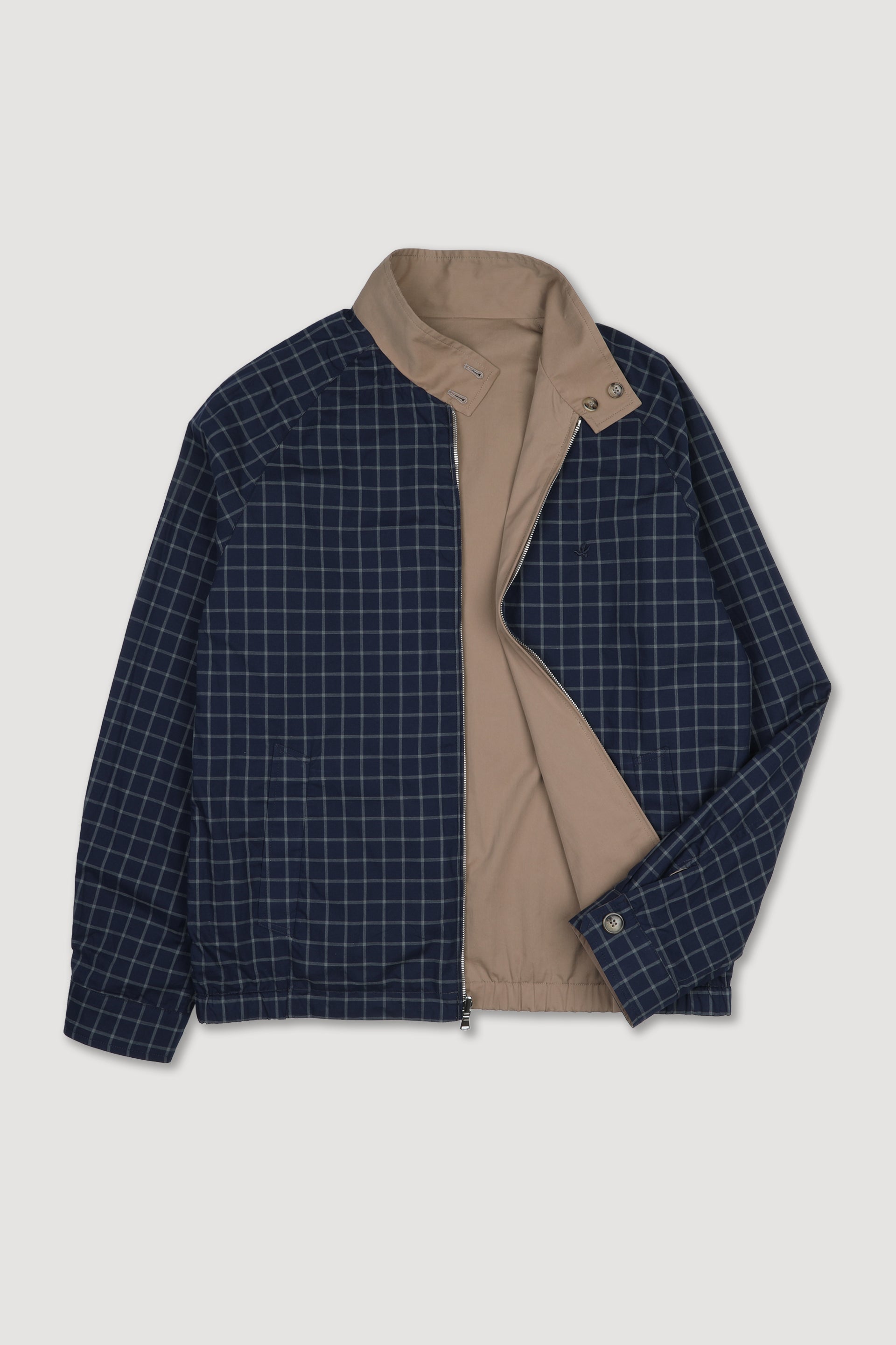 UOMO - GIUBBOTTO REVERSIBILE CON ZIP IN TESSUTO POPELINE MISTO COTONE STRETCH, FODERATO CON TESSUTO CHECK - Rovere