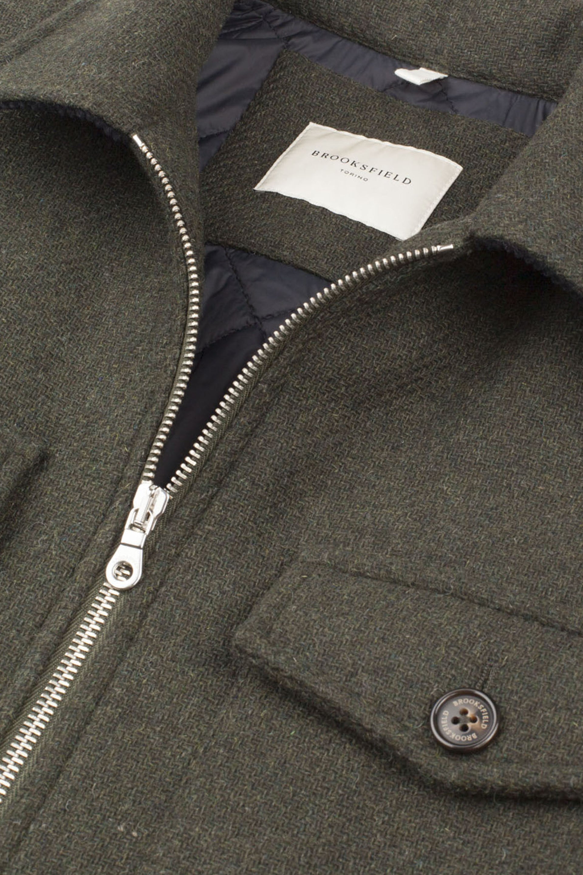 UOMO-OVERSHIRT JACKET CON ZIP IN TESSUTO MISTO LANA, SOTTO COLLO IN VELLUTO, FODERA TRAPUNTATA A ROMBO - Caccia