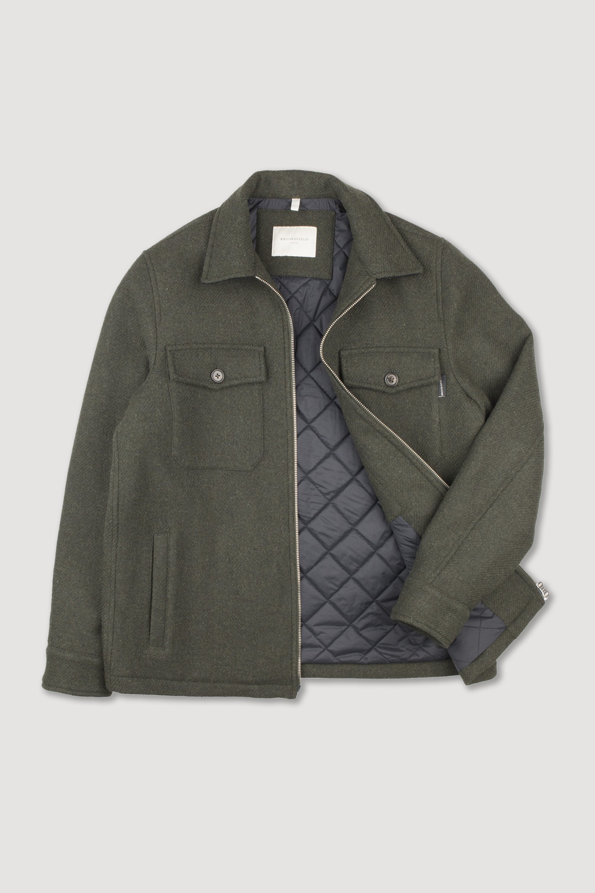 UOMO-OVERSHIRT JACKET CON ZIP IN TESSUTO MISTO LANA, SOTTO COLLO IN VELLUTO, FODERA TRAPUNTATA A ROMBO - Caccia