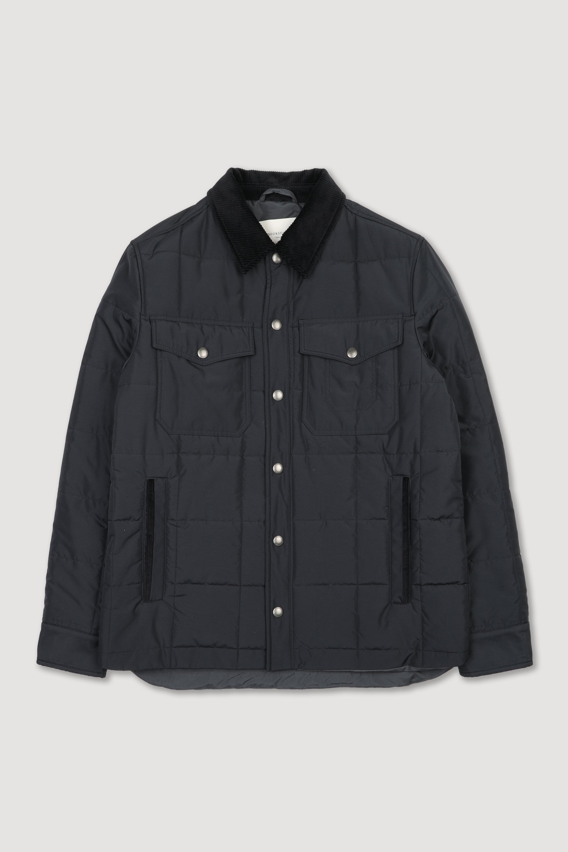 UOMO-OVERSHIRT CON BOTTONI A PRESSIONE IN TESSUTO MICROFIBRA WATER-REPELLENT TRAPUNTATO, DETTAGLI IN VELLUTO, FODERA LISCIA - Navy