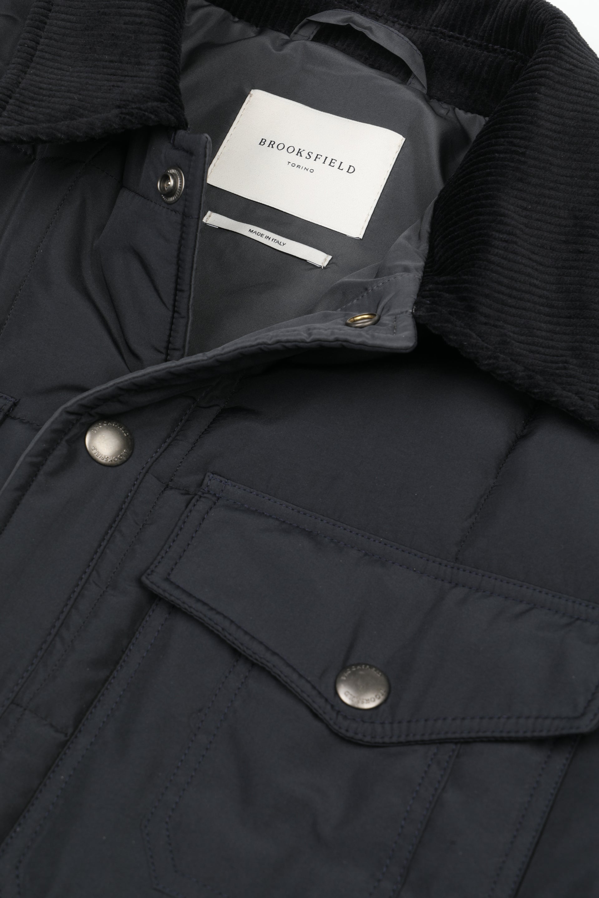 UOMO-OVERSHIRT CON BOTTONI A PRESSIONE IN TESSUTO MICROFIBRA WATER-REPELLENT TRAPUNTATO, DETTAGLI IN VELLUTO, FODERA LISCIA - Navy