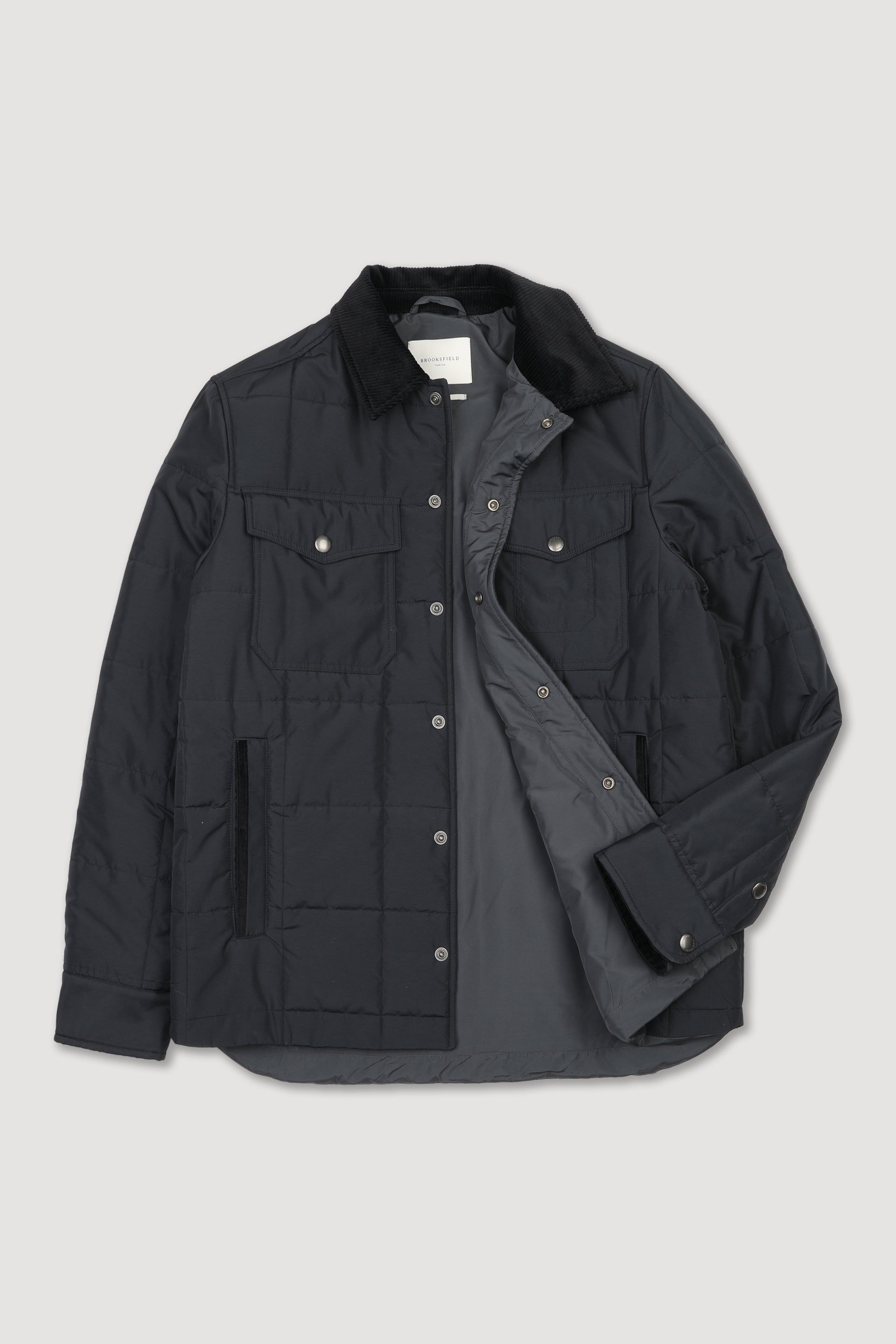 UOMO-OVERSHIRT CON BOTTONI A PRESSIONE IN TESSUTO MICROFIBRA WATER-REPELLENT TRAPUNTATO, DETTAGLI IN VELLUTO, FODERA LISCIA - Navy