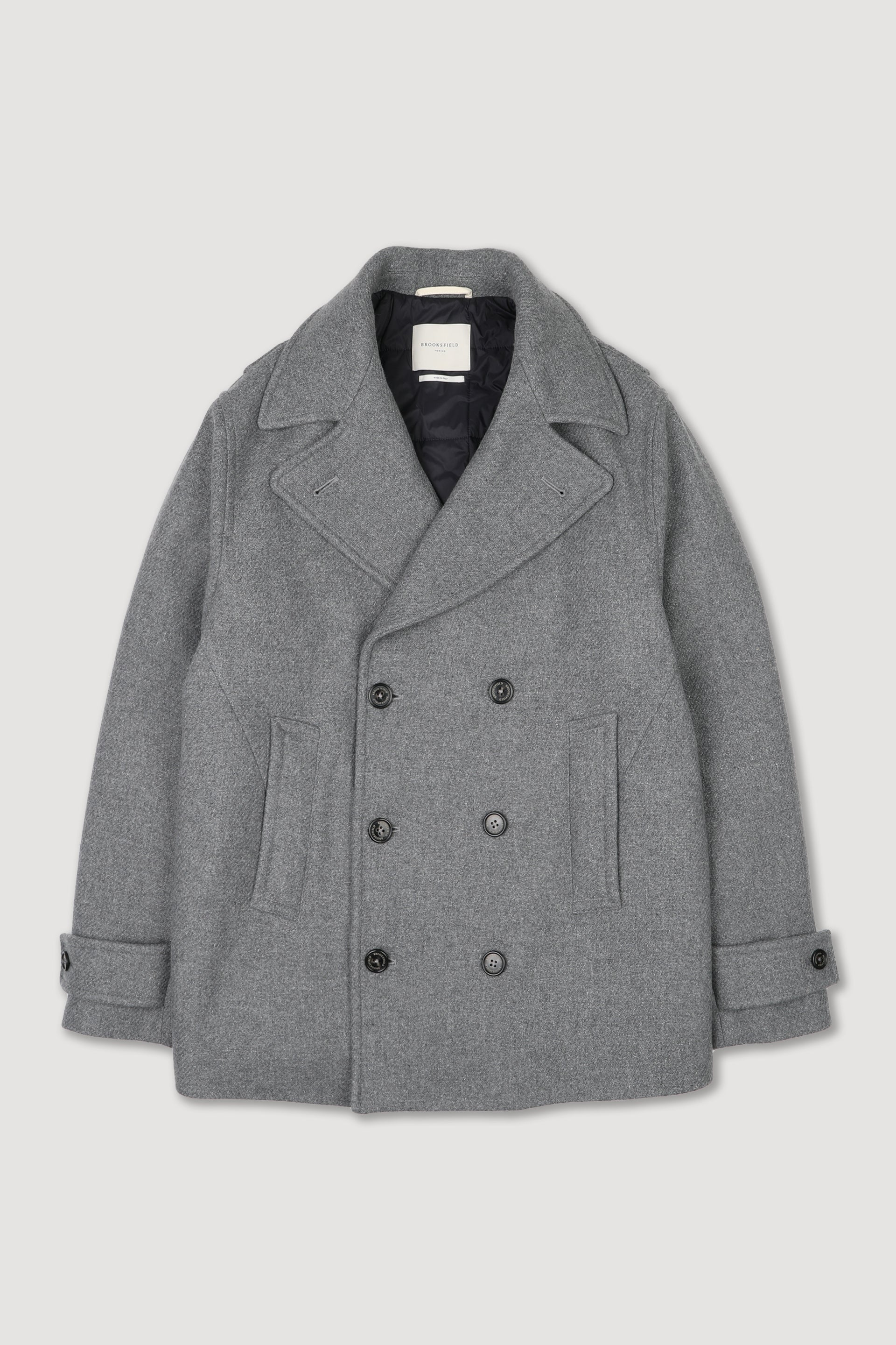 UOMO-PEACOAT DOPPIOPETTO IN TESSUTO MISTO LANA, IMBOTTITO CON FODERA TRAPUNTATA A QUADRI - Fog melange