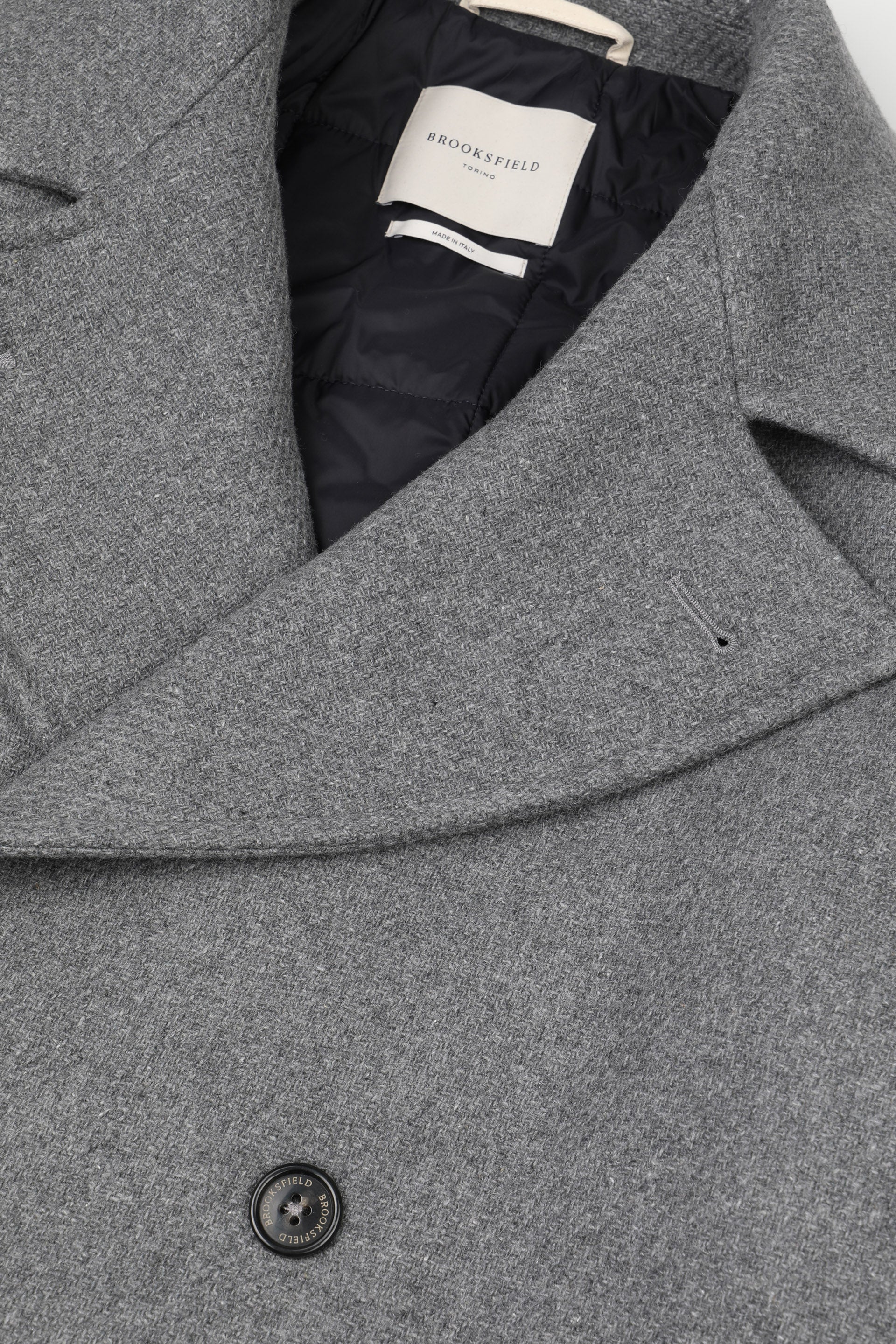 UOMO-PEACOAT DOPPIOPETTO IN TESSUTO MISTO LANA, IMBOTTITO CON FODERA TRAPUNTATA A QUADRI - Fog melange