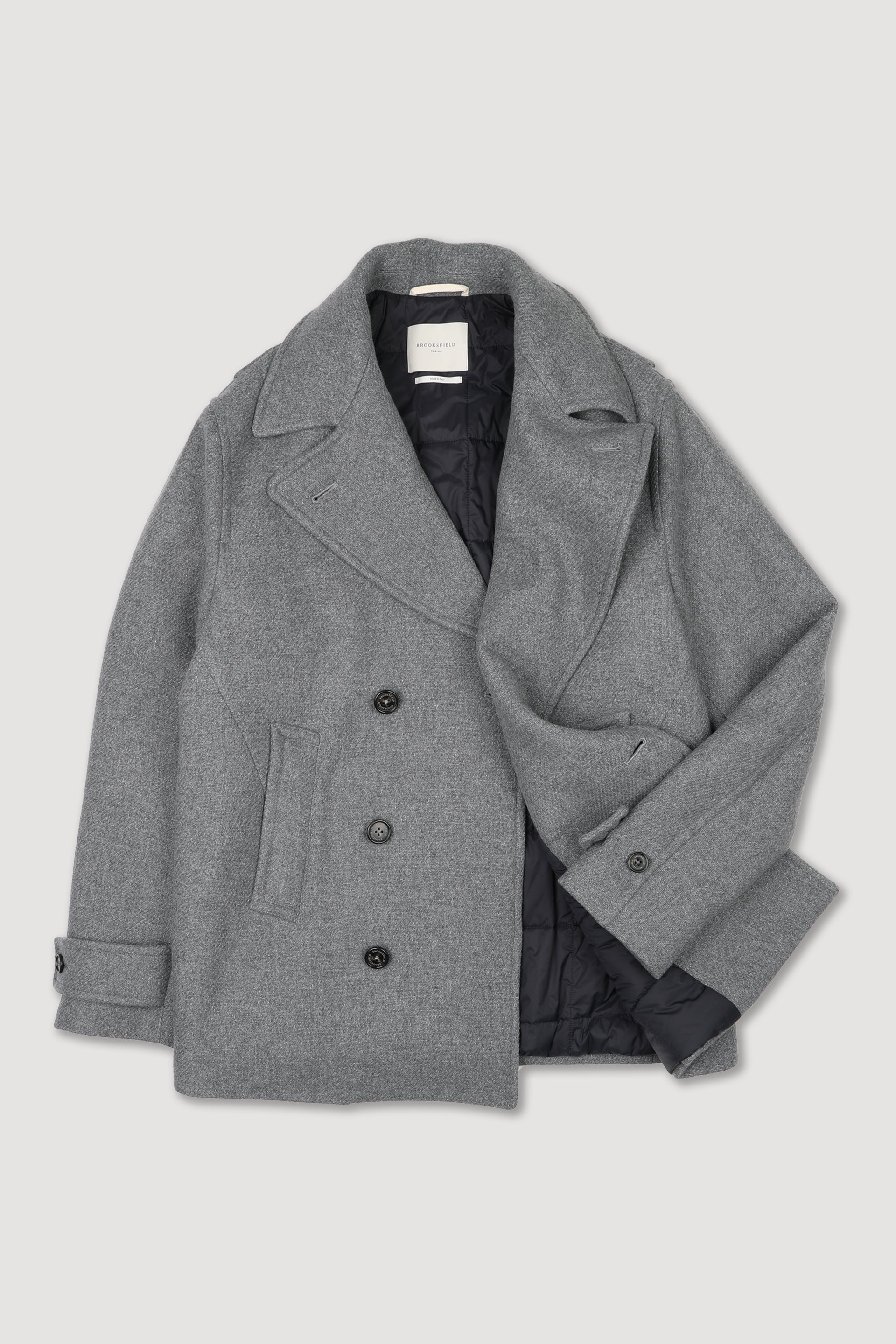 UOMO-PEACOAT DOPPIOPETTO IN TESSUTO MISTO LANA, IMBOTTITO CON FODERA TRAPUNTATA A QUADRI - Fog melange