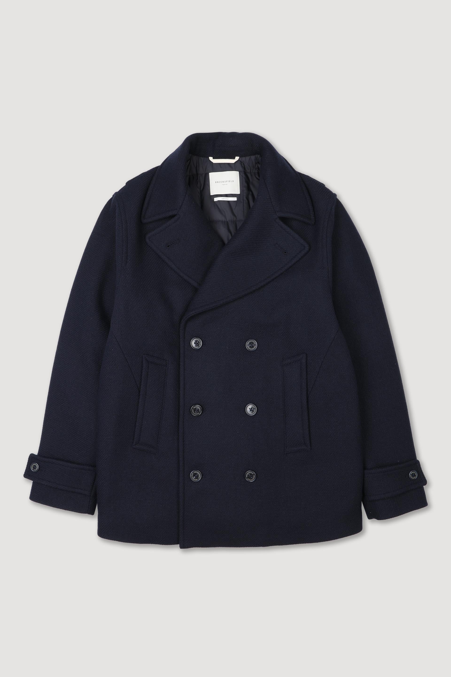 UOMO-PEACOAT DOPPIOPETTO IN TESSUTO MISTO LANA, IMBOTTITO CON FODERA TRAPUNTATA A QUADRI - Navy