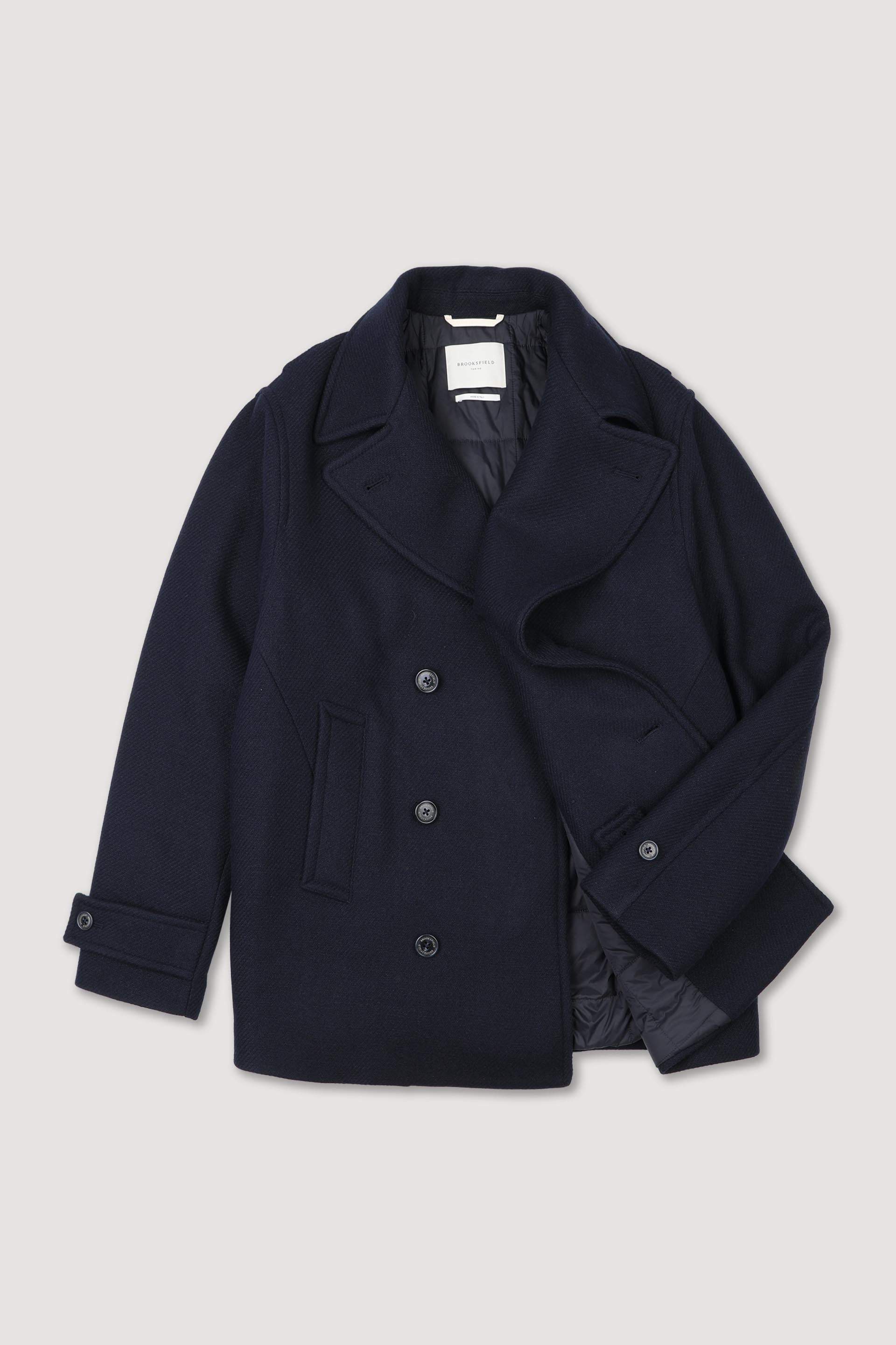 UOMO-PEACOAT DOPPIOPETTO IN TESSUTO MISTO LANA, IMBOTTITO CON FODERA TRAPUNTATA A QUADRI - Navy
