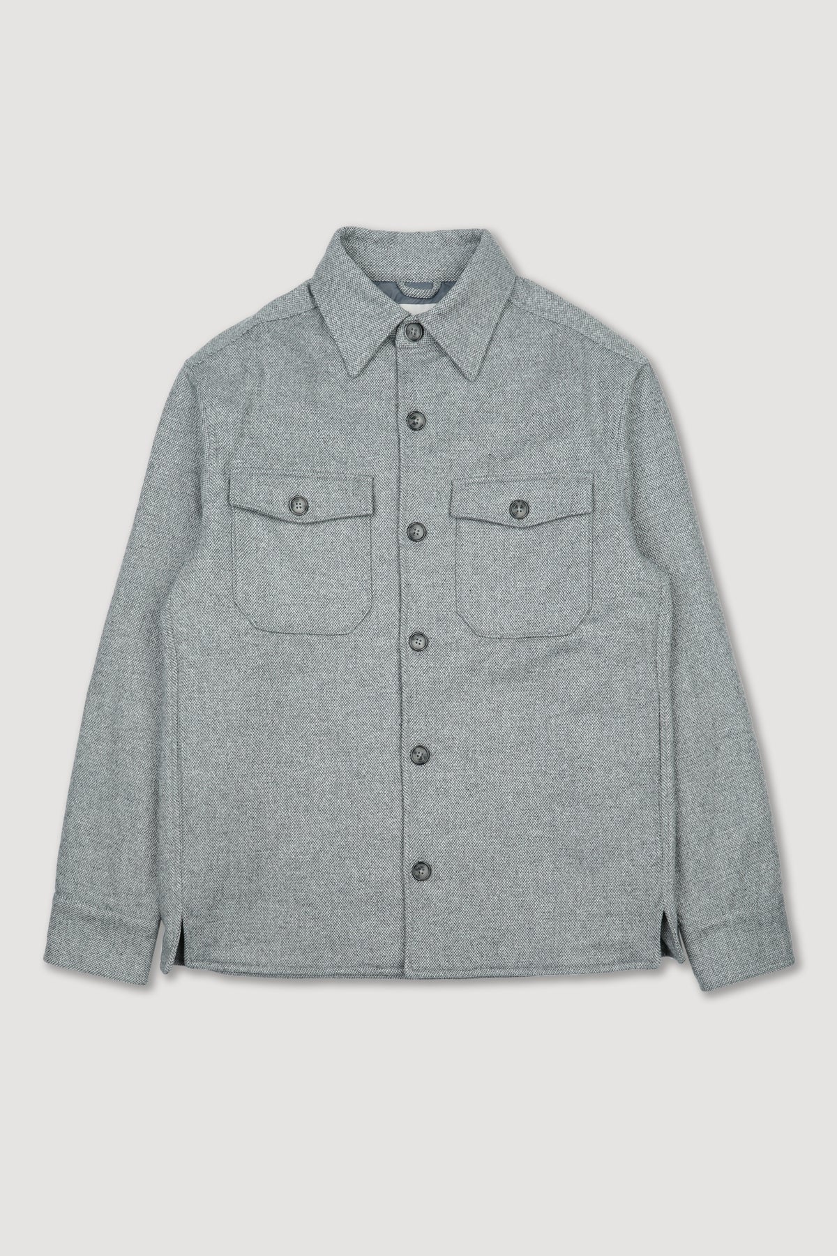 Overshirt in twill di lana misto seta, caratterizzata da una lavorazione broken twill, imbottita - Grigio chiaro