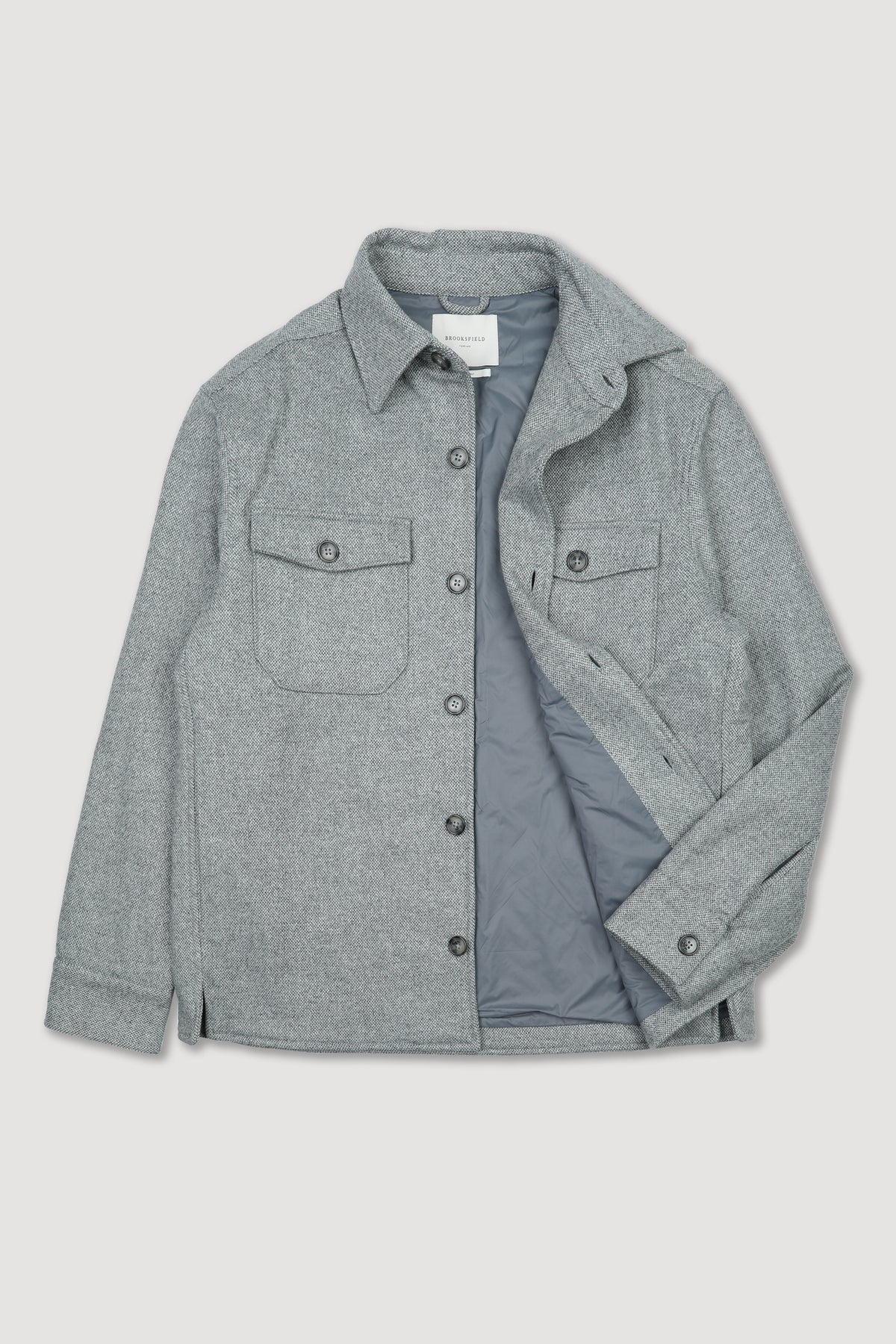 Overshirt in twill di lana misto seta, caratterizzata da una lavorazione broken twill, imbottita - Grigio chiaro