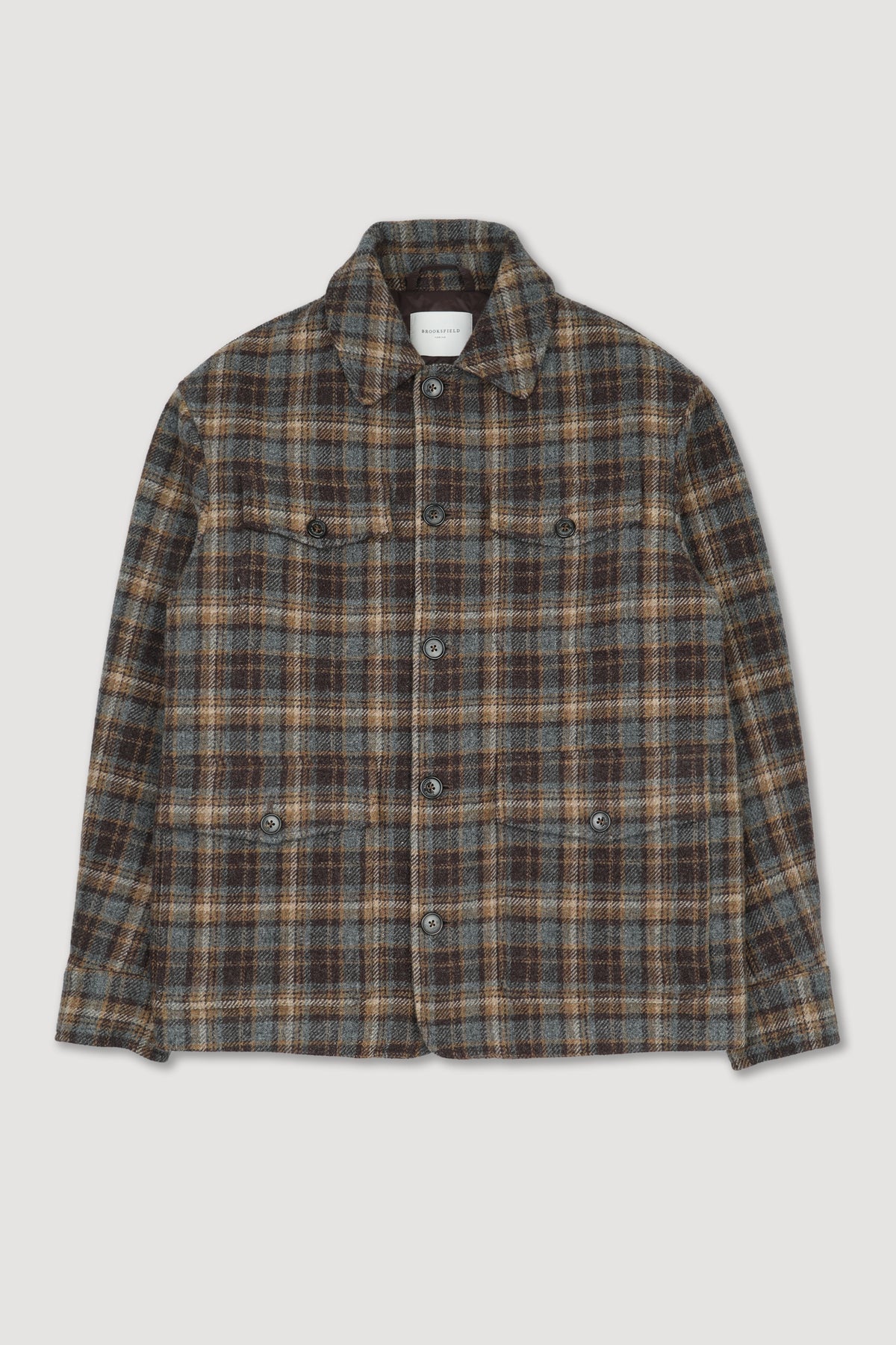 Field jacket in flanella di pura lana vergine fantasia check, imbottita. - Marrone/Grigio melange/Nocciola
