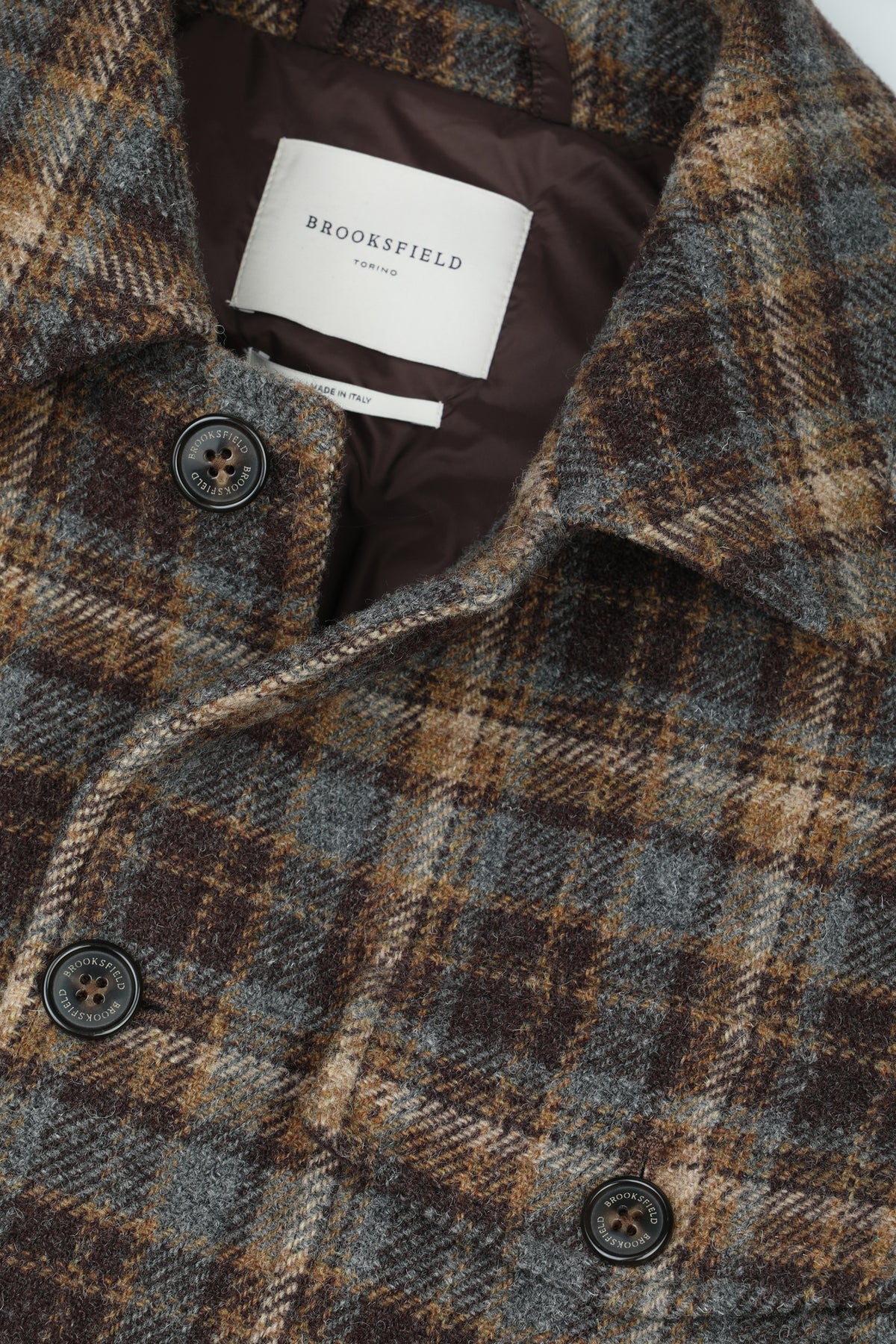 Field jacket in flanella di pura lana vergine fantasia check, imbottita. - Marrone/Grigio melange/Nocciola