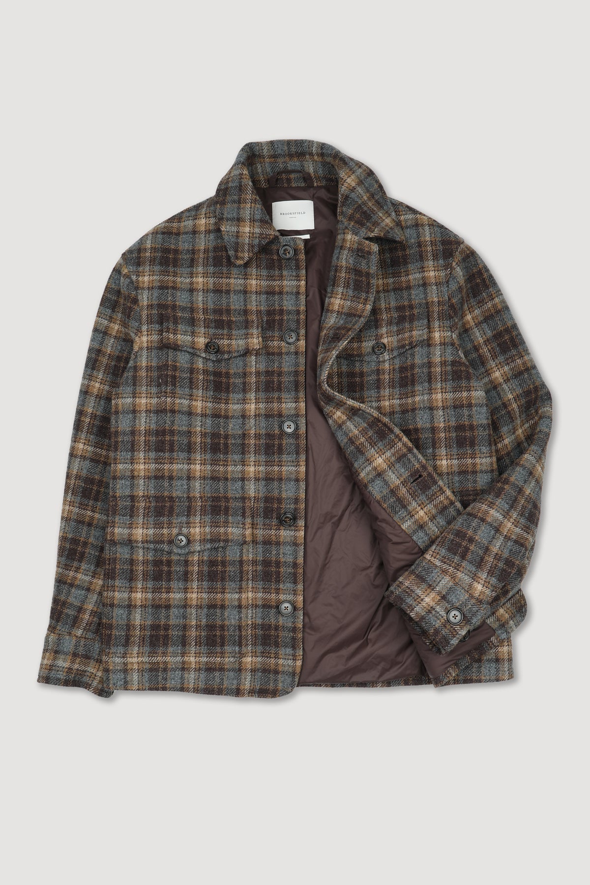 Field jacket in flanella di pura lana vergine fantasia check, imbottita. - Marrone/Grigio melange/Nocciola