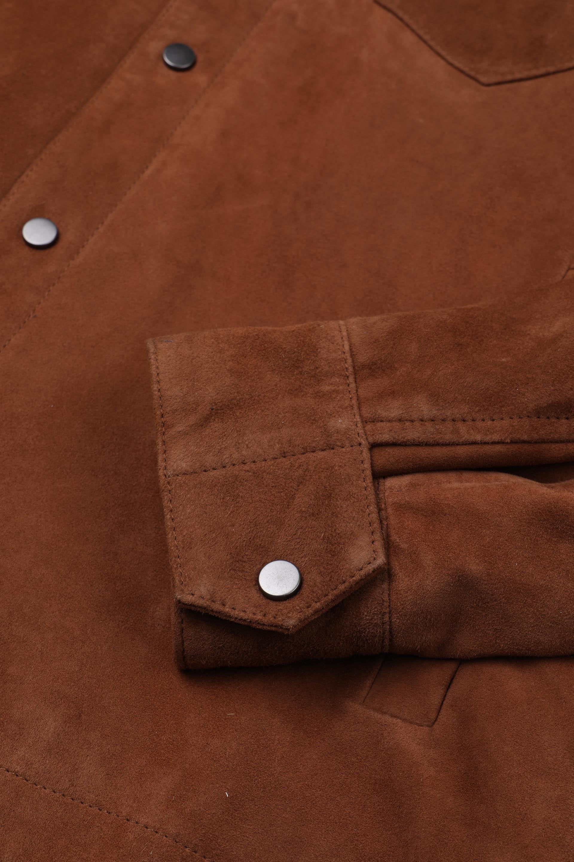 OVERSHIRT FODERATA, SUEDE - Brandy