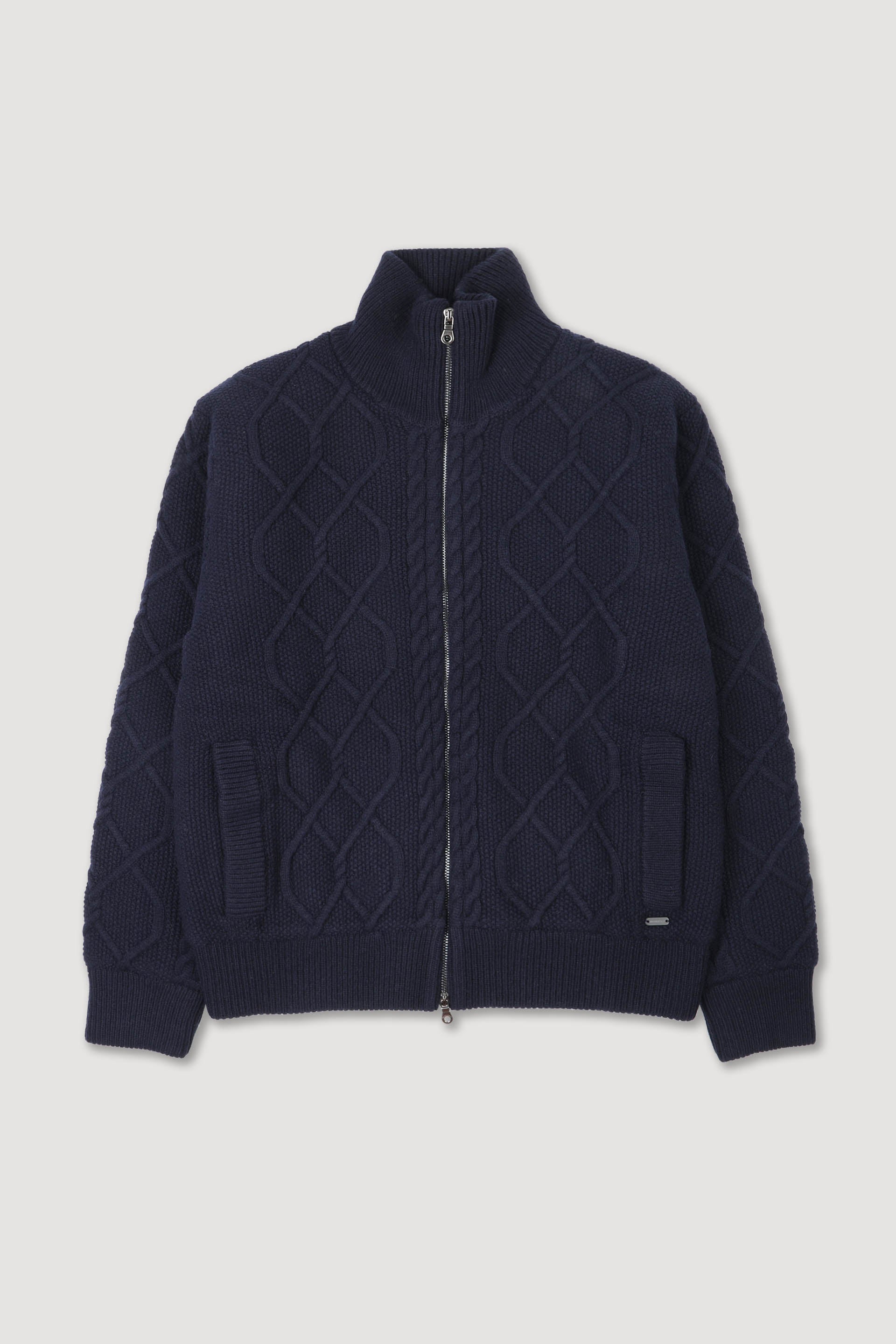 UOMO-GIUBBOTTO MOTIVO ARAN ALL OVER, FULL ZIP, FODERA CON IMBOTTITURA TRAPUNTATA, MISTO LAMBSWOOL (FIN.5) - Navy