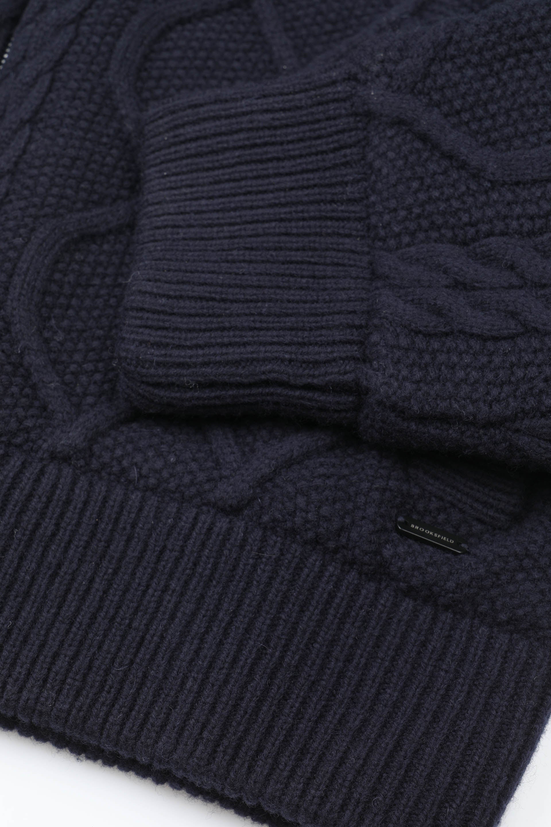 UOMO-GIUBBOTTO MOTIVO ARAN ALL OVER, FULL ZIP, FODERA CON IMBOTTITURA TRAPUNTATA, MISTO LAMBSWOOL (FIN.5) - Navy