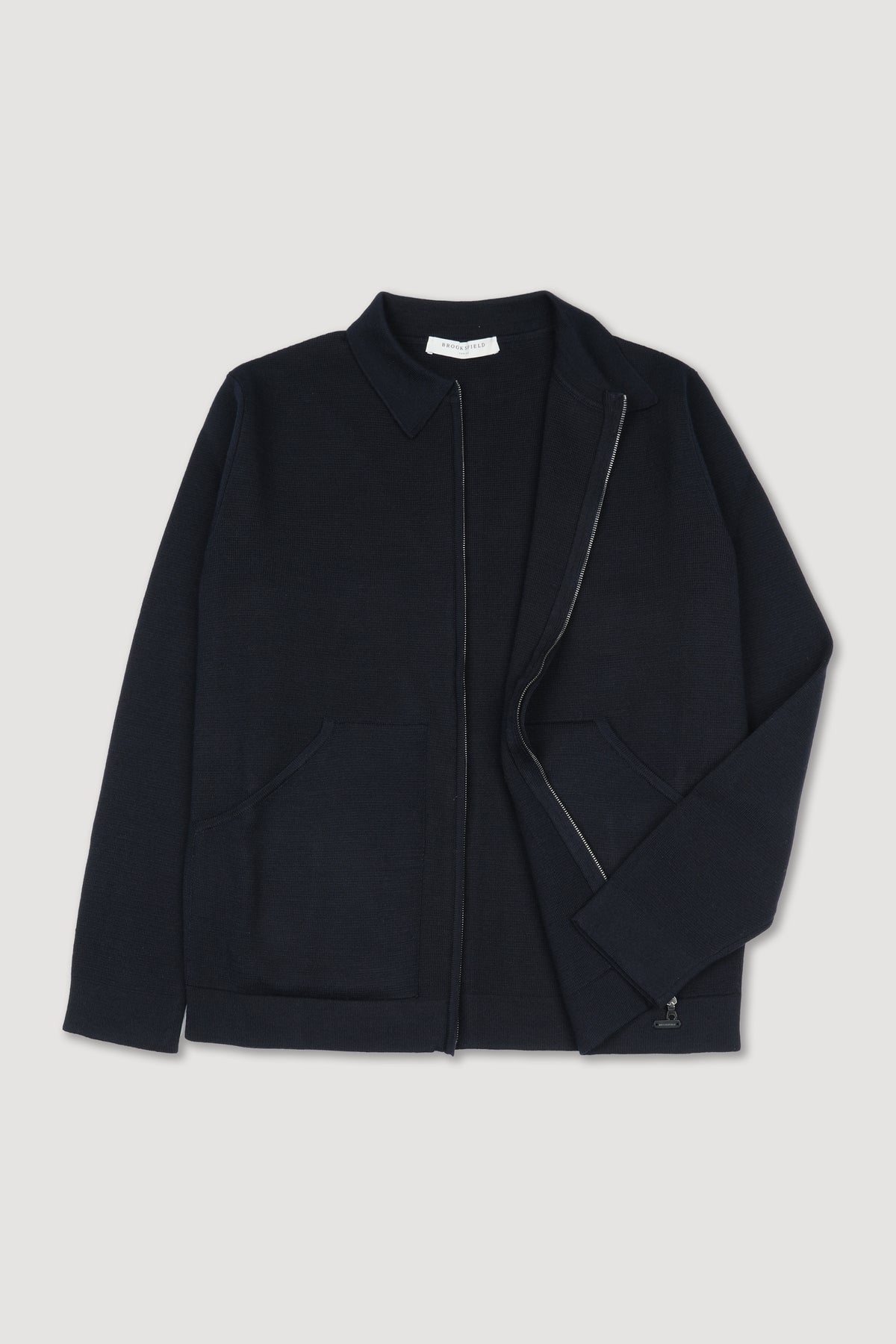 Giubbotto in maglia con zip realizzato misto lana. Blu - Navy