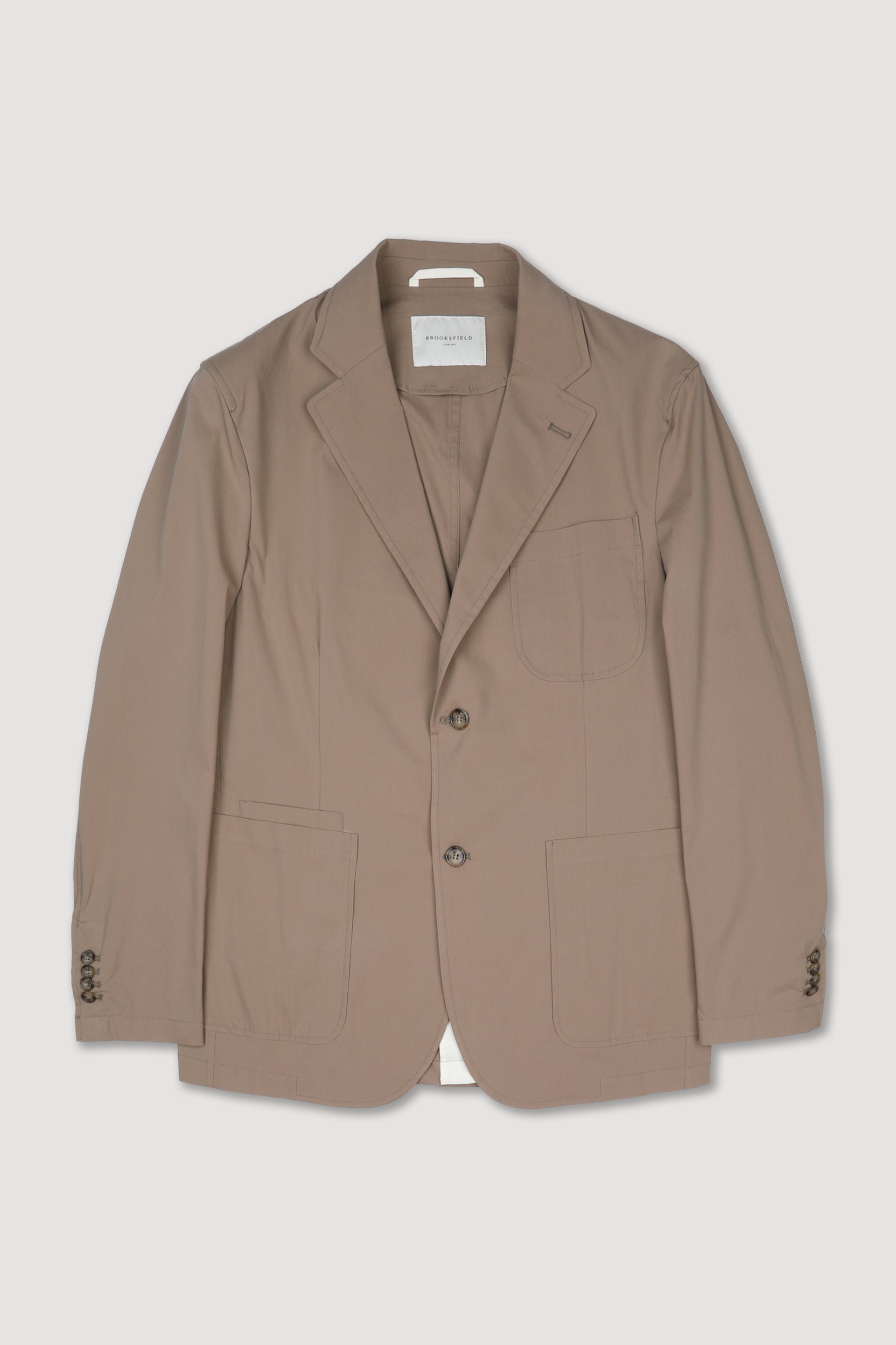 UOMO-BLAZER MONOPETTO 2 BOTTONI TASCHE A TOPPA , TESSUTO POPELINE MISTO COTONE STRETCH, SFODERATO - Rovere