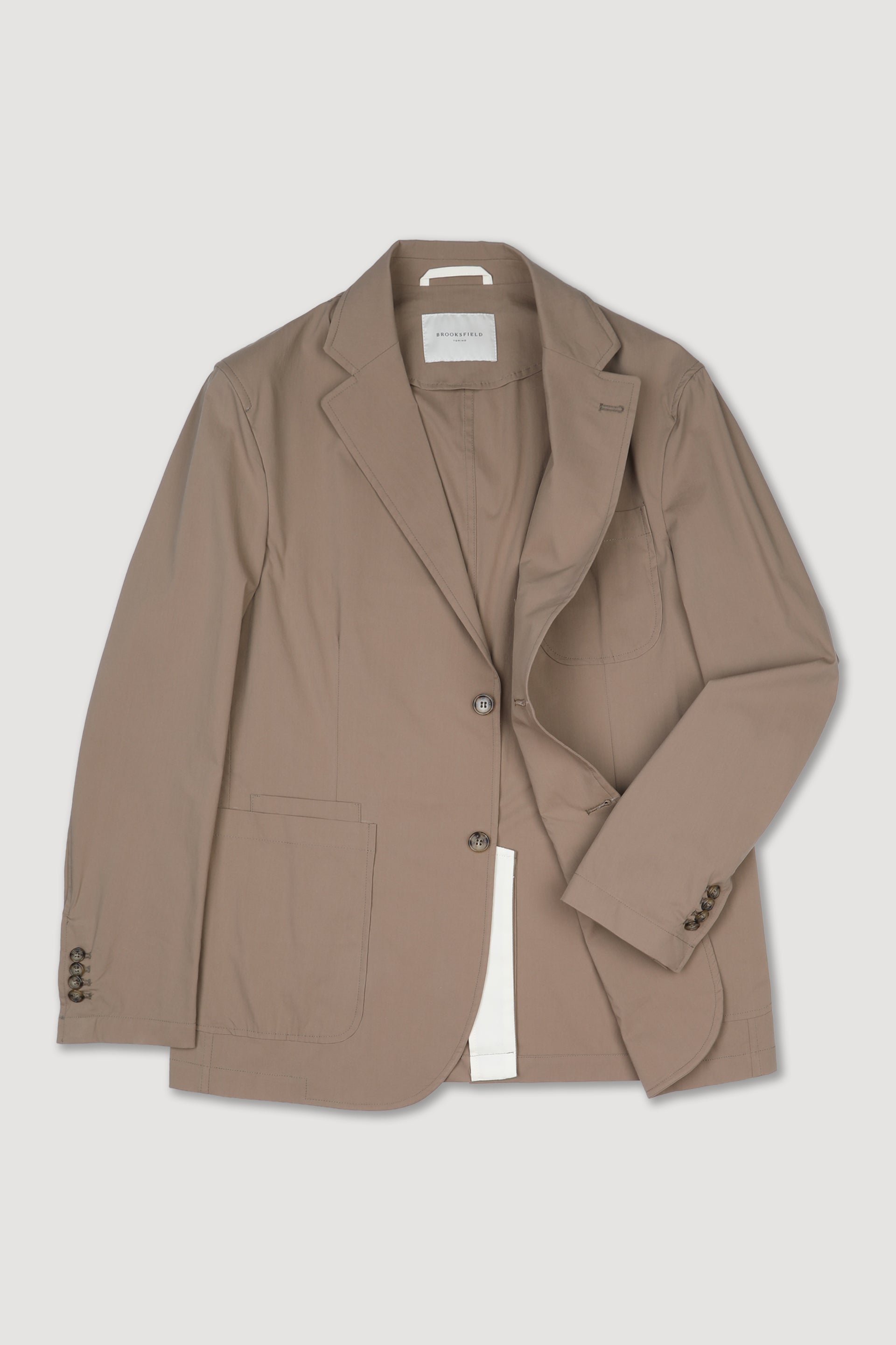 UOMO-BLAZER MONOPETTO 2 BOTTONI TASCHE A TOPPA , TESSUTO POPELINE MISTO COTONE STRETCH, SFODERATO - Rovere