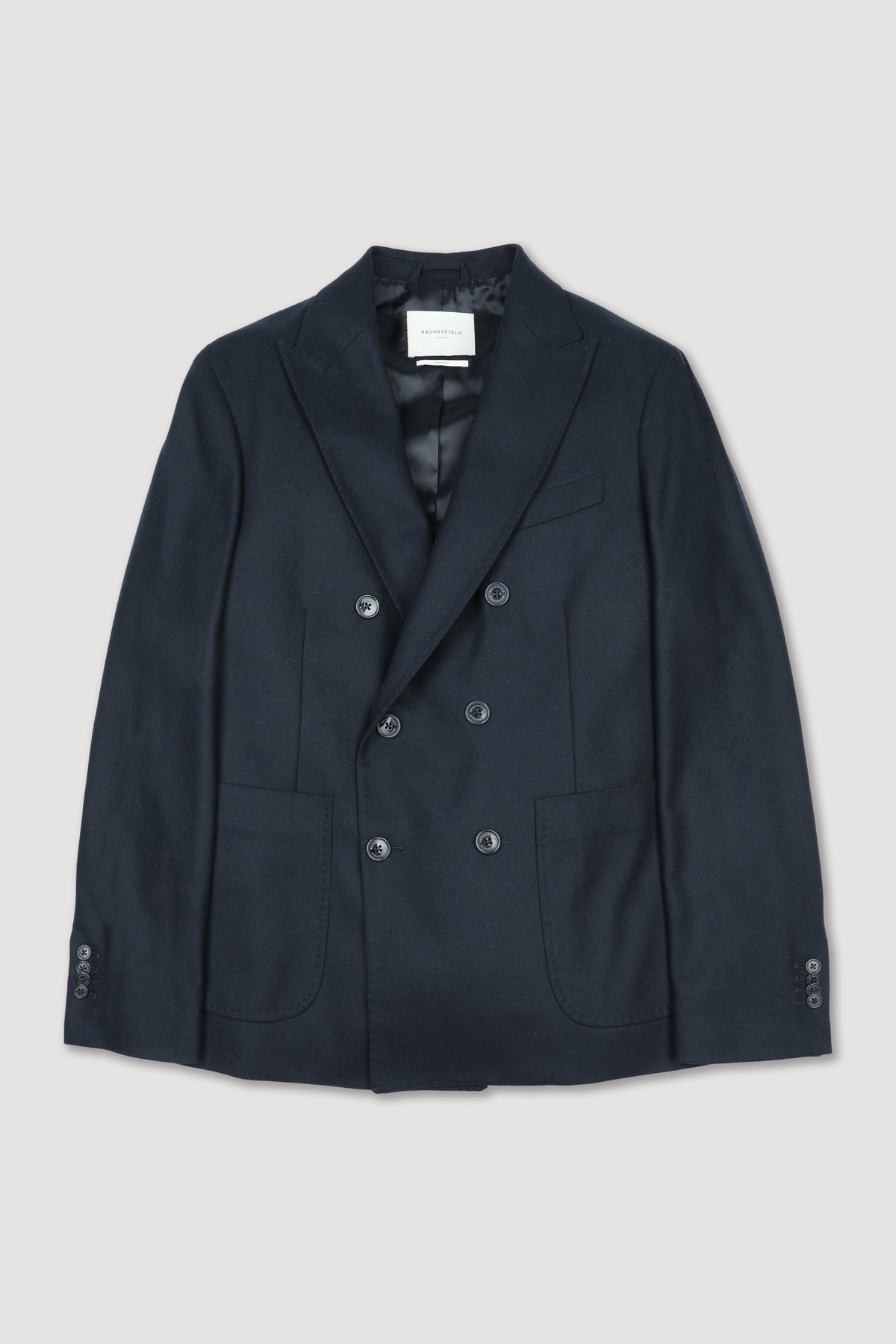 Blazer doppiopetto in flanella di lana stretch, foderato - Blu scuro