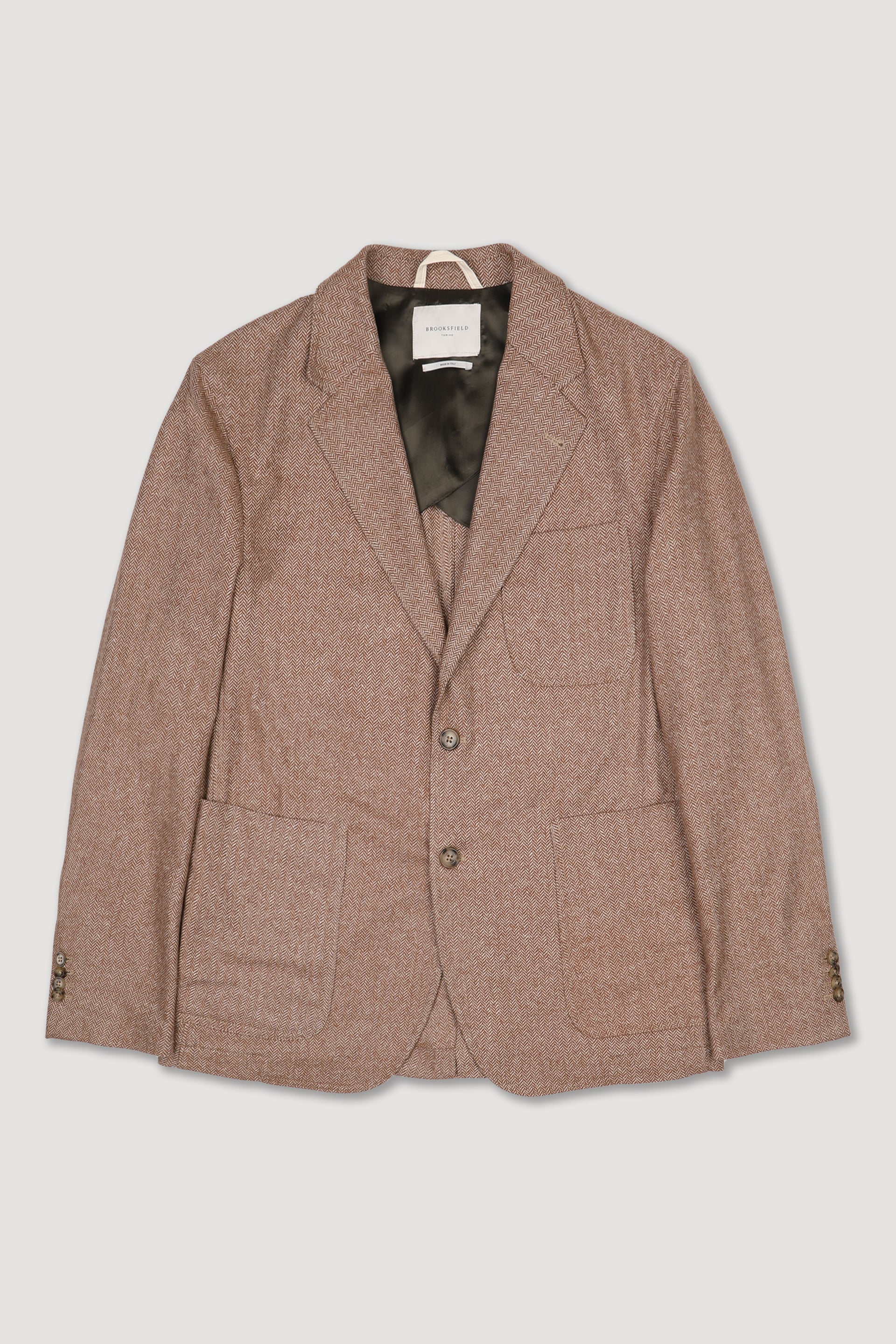 UOMO-BLAZER MONOPETTO ,CORPO SEMIFODERATO,MANICHE FODERATE, IN TESSUTO MISTO LANA/SETA STRETCH FANTASIA - Marrone/beige