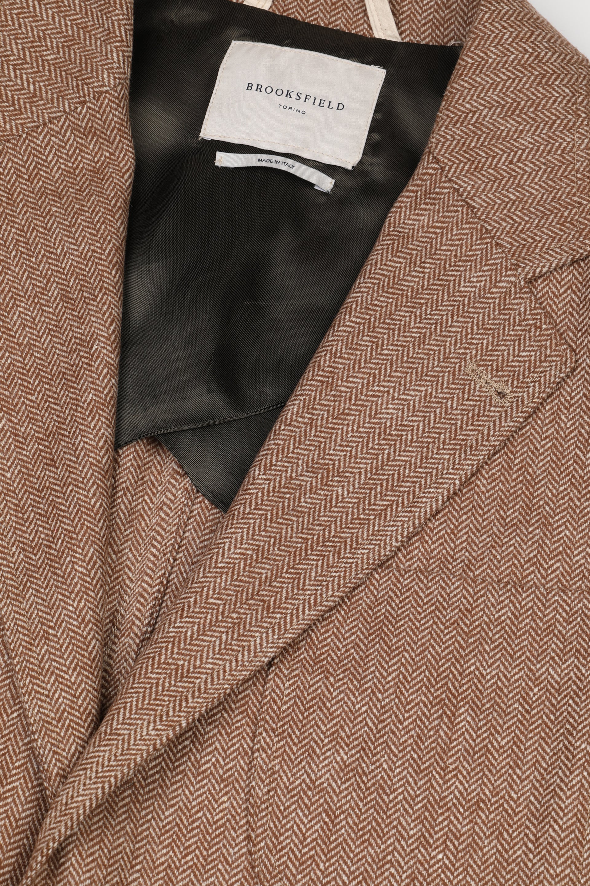 UOMO-BLAZER MONOPETTO ,CORPO SEMIFODERATO,MANICHE FODERATE, IN TESSUTO MISTO LANA/SETA STRETCH FANTASIA - Marrone/beige