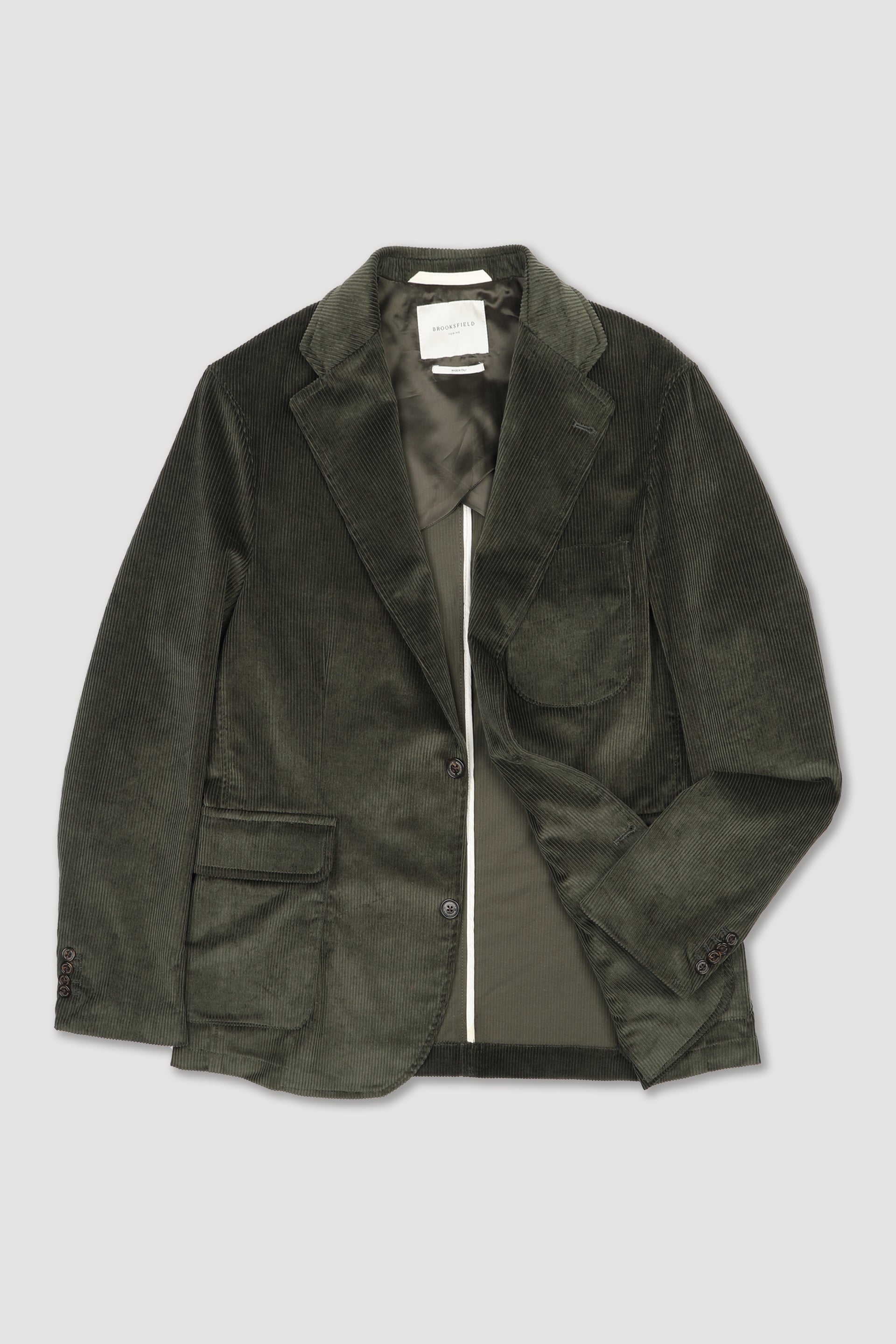 Blazer in velluto a coste di cotone stretch, semifoderato. Verde - Loden