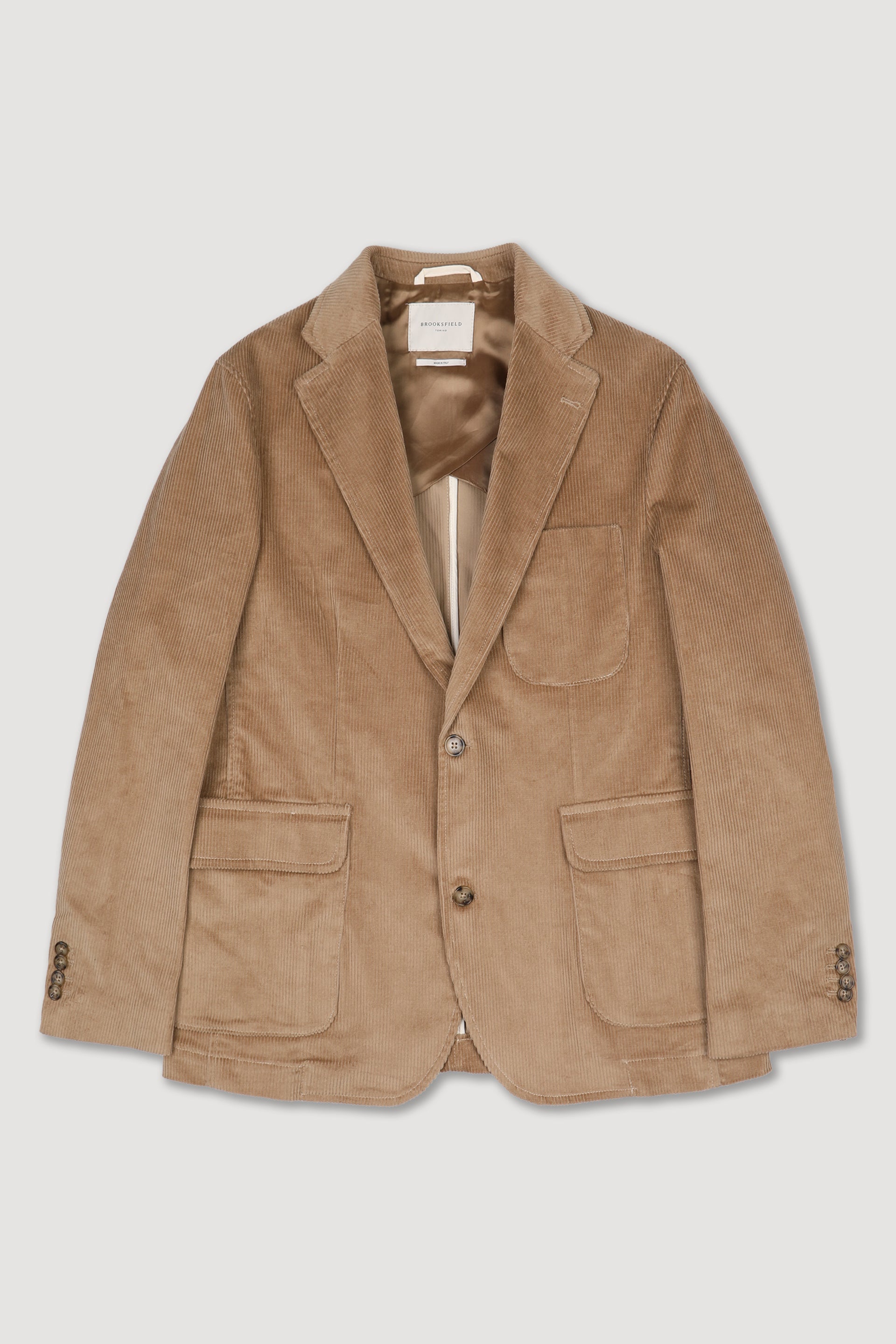 UOMO-BLAZER MONOPETTO ,CORPO SEMIFODERATO,MANICHE FODERATE, IN TESSUTO VELLUTO COTONE STRETCH TINTO PEZZA - Farro