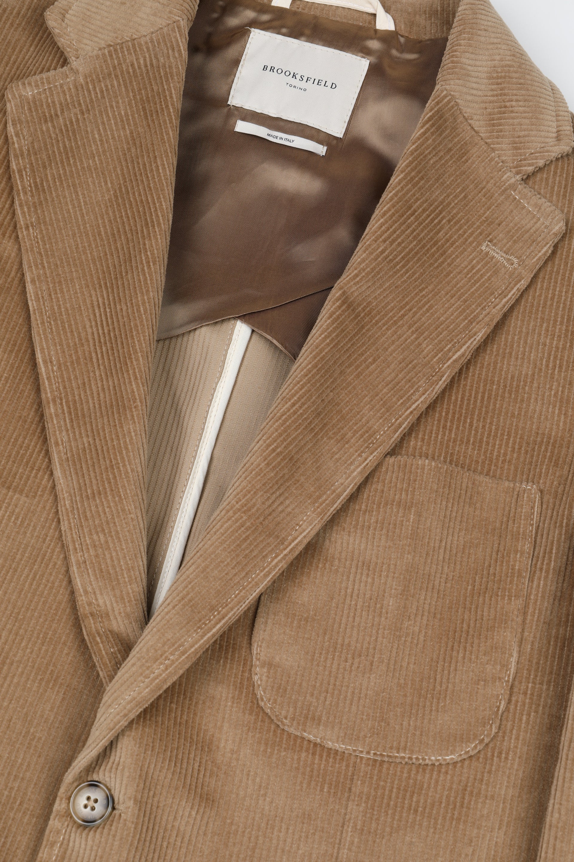 UOMO-BLAZER MONOPETTO ,CORPO SEMIFODERATO,MANICHE FODERATE, IN TESSUTO VELLUTO COTONE STRETCH TINTO PEZZA - Farro