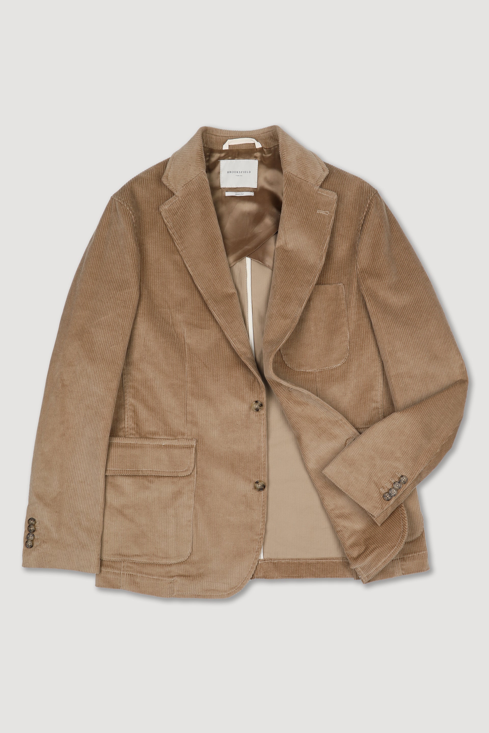 UOMO-BLAZER MONOPETTO ,CORPO SEMIFODERATO,MANICHE FODERATE, IN TESSUTO VELLUTO COTONE STRETCH TINTO PEZZA - Farro