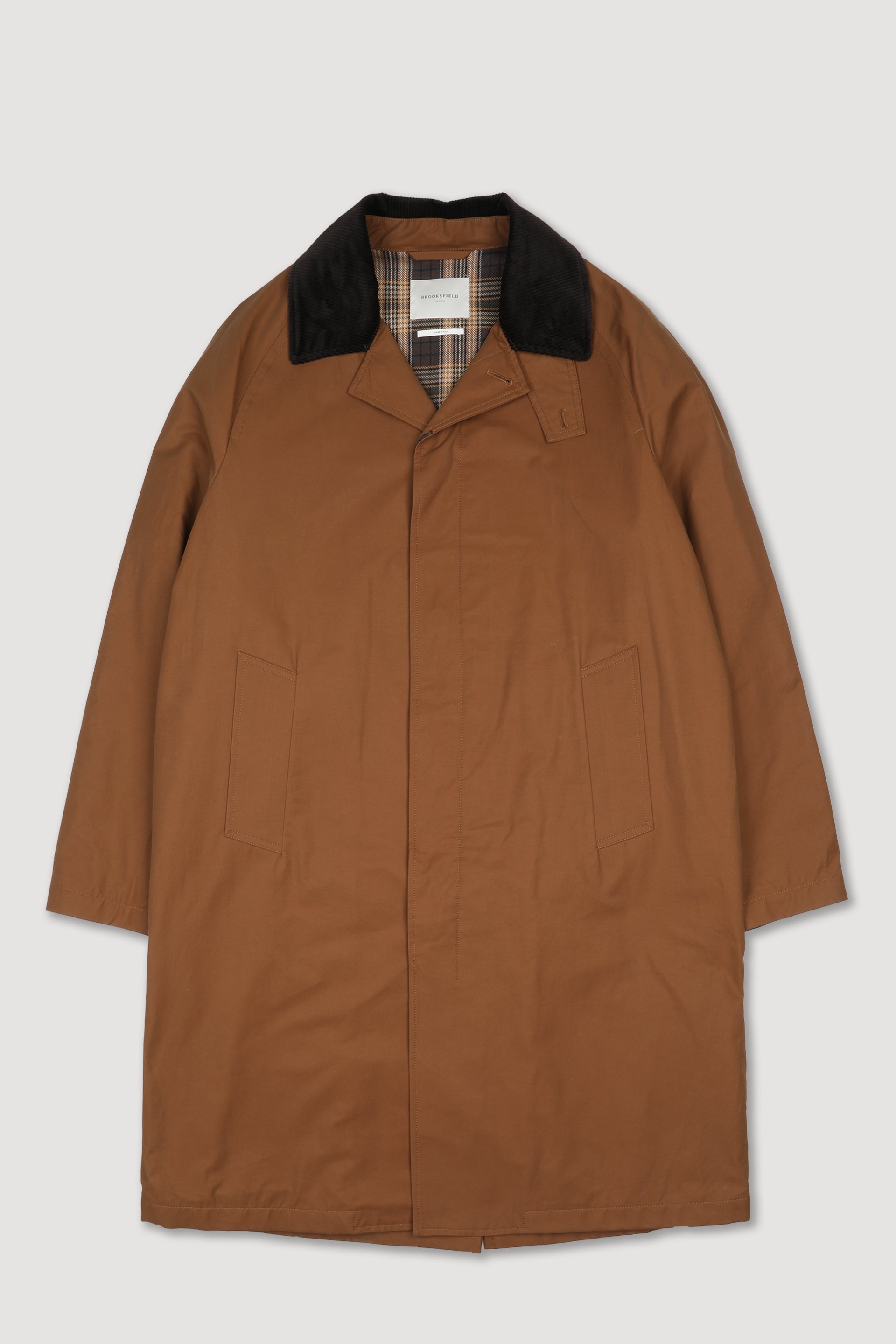 UOMO-TRENCH COAT IN TESSUTO COTONE/NYLON WR, FODERA CORPO FANTASIA CHECK, MANICHE FODERATE IN VISCOSA, DETTAGLI IN VELLUTO - Castoro