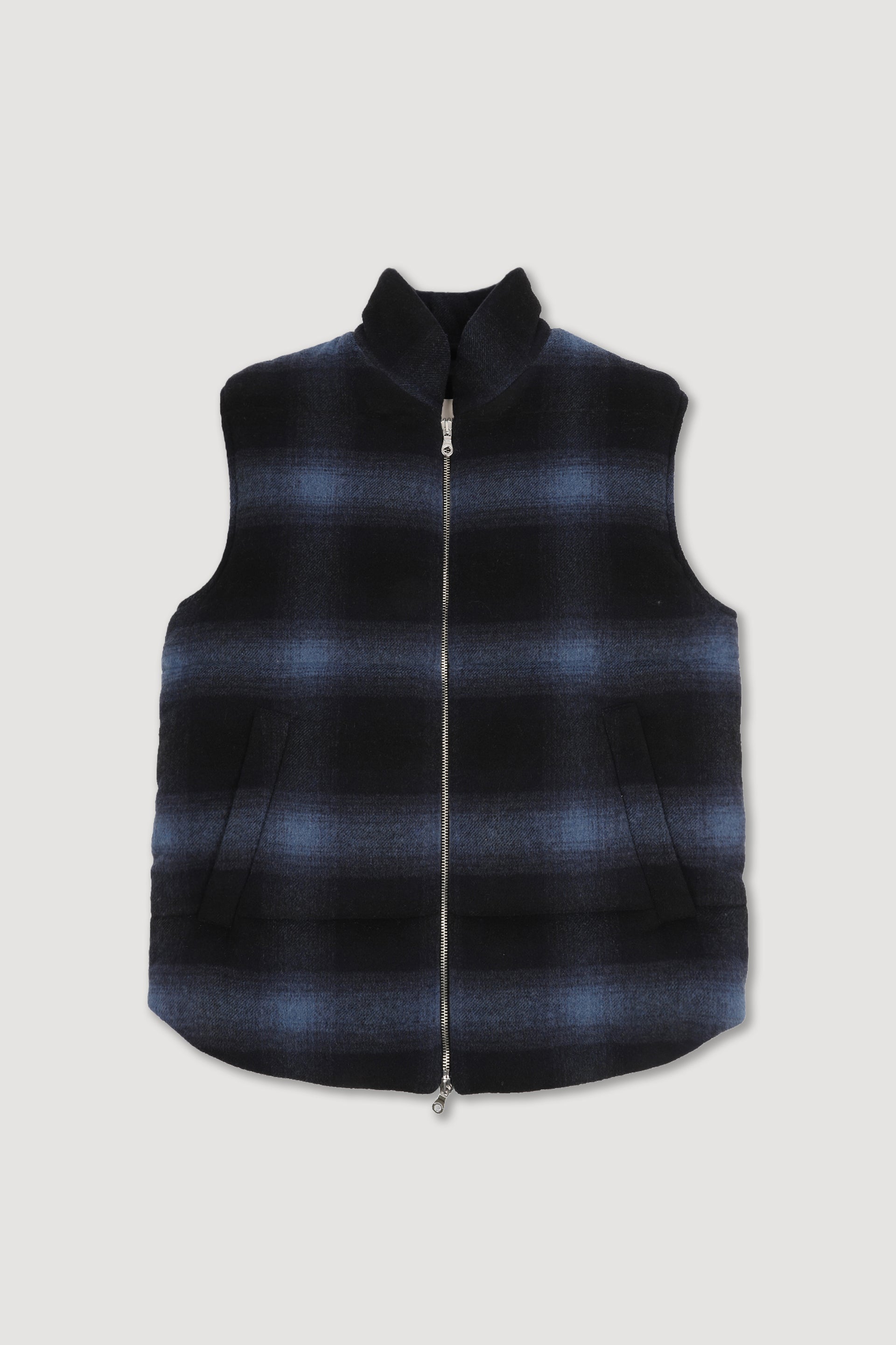 UOMO-GILET IN FLANELLA FANTASIA CHECK MISTO LANA RICICLATA, TRAPUNTATA FODERATA IN NYLON LISCIO - Navy/blu cina/black