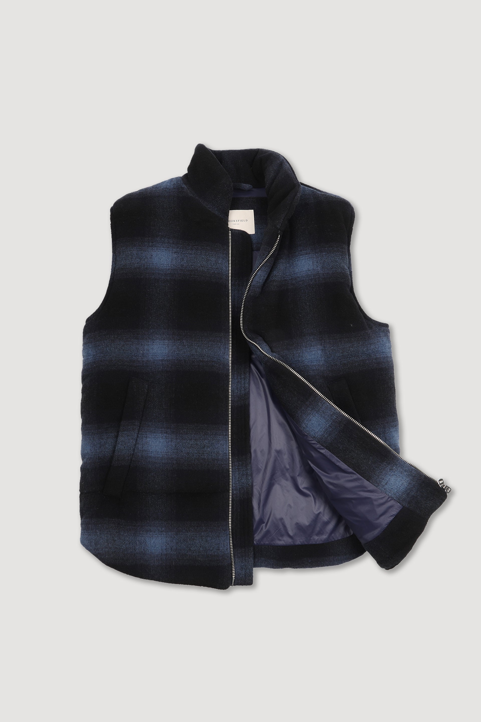 UOMO-GILET IN FLANELLA FANTASIA CHECK MISTO LANA RICICLATA, TRAPUNTATA FODERATA IN NYLON LISCIO - Navy/blu cina/black