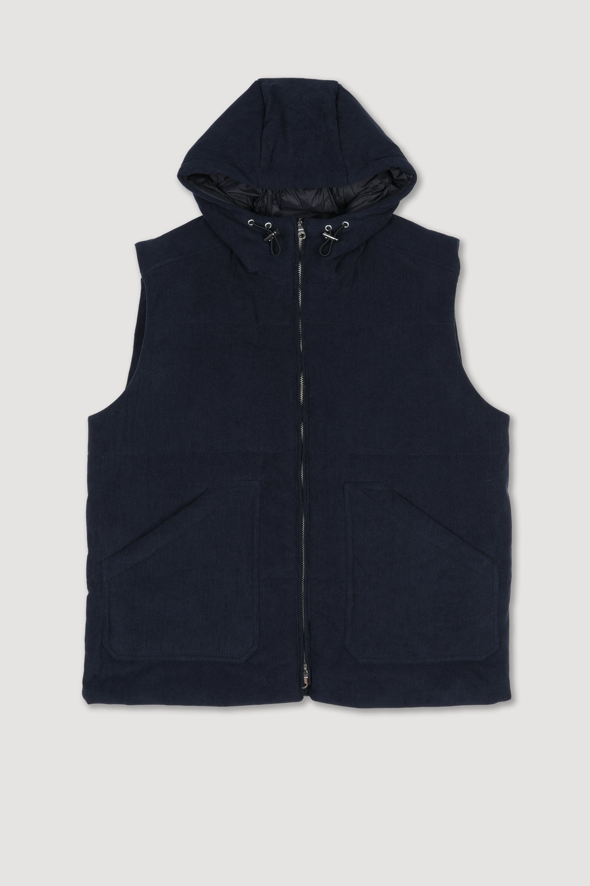 Giubbotto smanicato con cappuccio in velluto a coste, imbottito. Blu - Navy