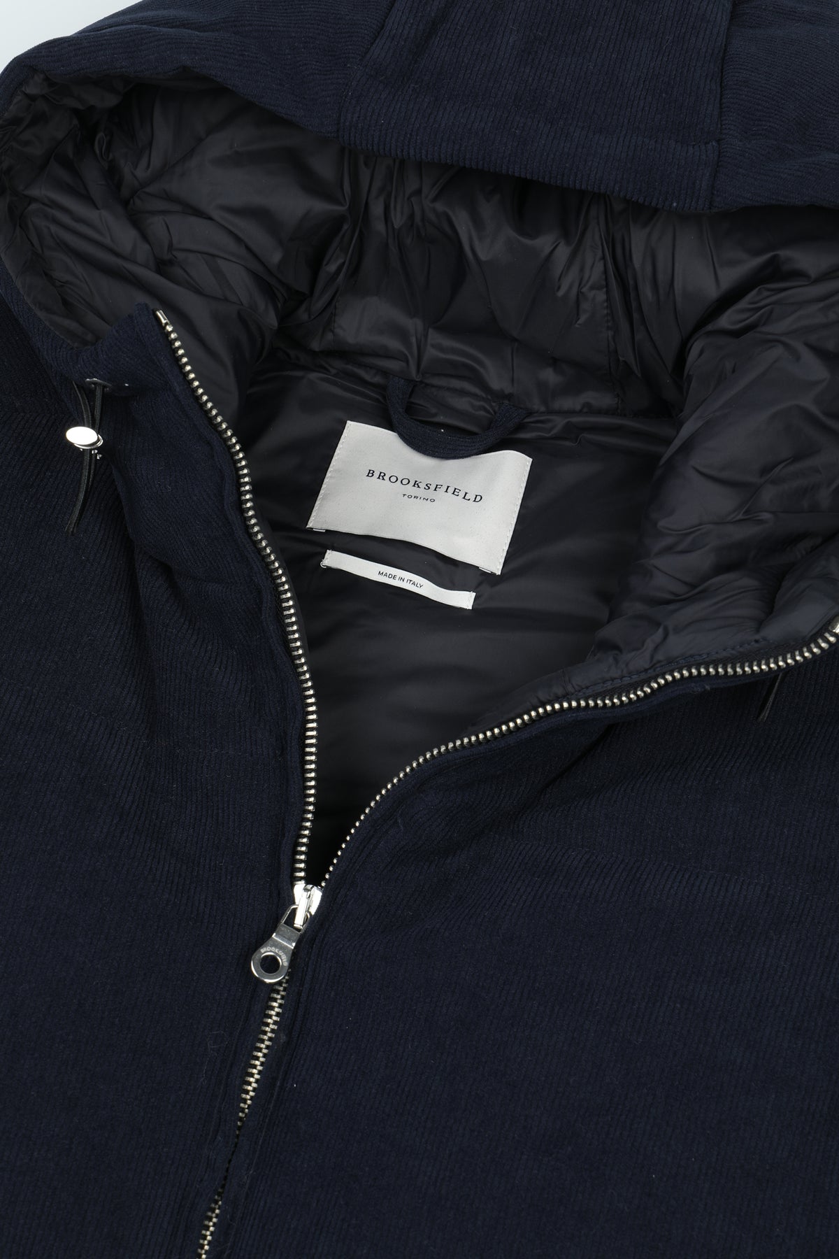 Giubbotto smanicato con cappuccio in velluto a coste, imbottito. Blu - Navy
