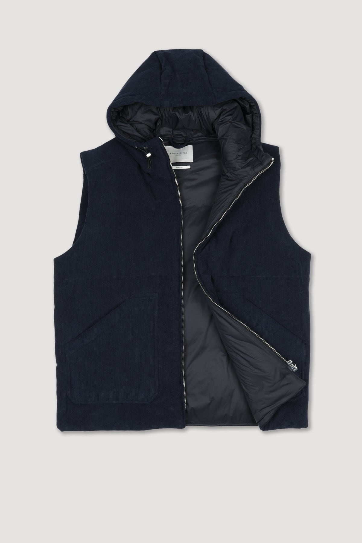 Giubbotto smanicato con cappuccio in velluto a coste, imbottito. Blu - Navy