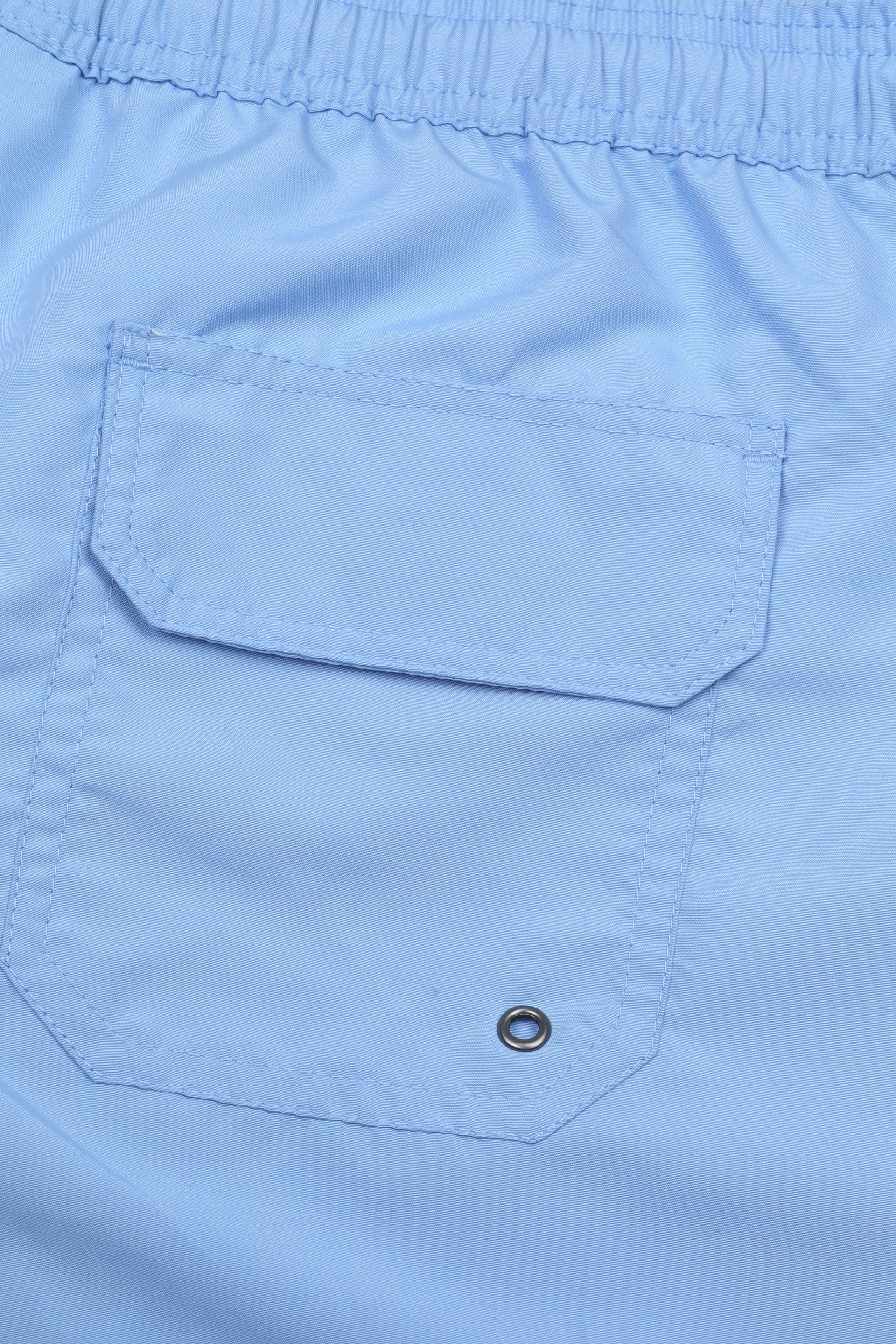 UOMO-BOXER MARE IN MICROFIBRA TINTA UNITA, TASCHE LATERALI, TASCHINO CON ALETTA APPLICATO DIETRO, ELASTICO E COULISSE IN VITA, STAMPA MARCHIO SU GAMBA - Sky blue
