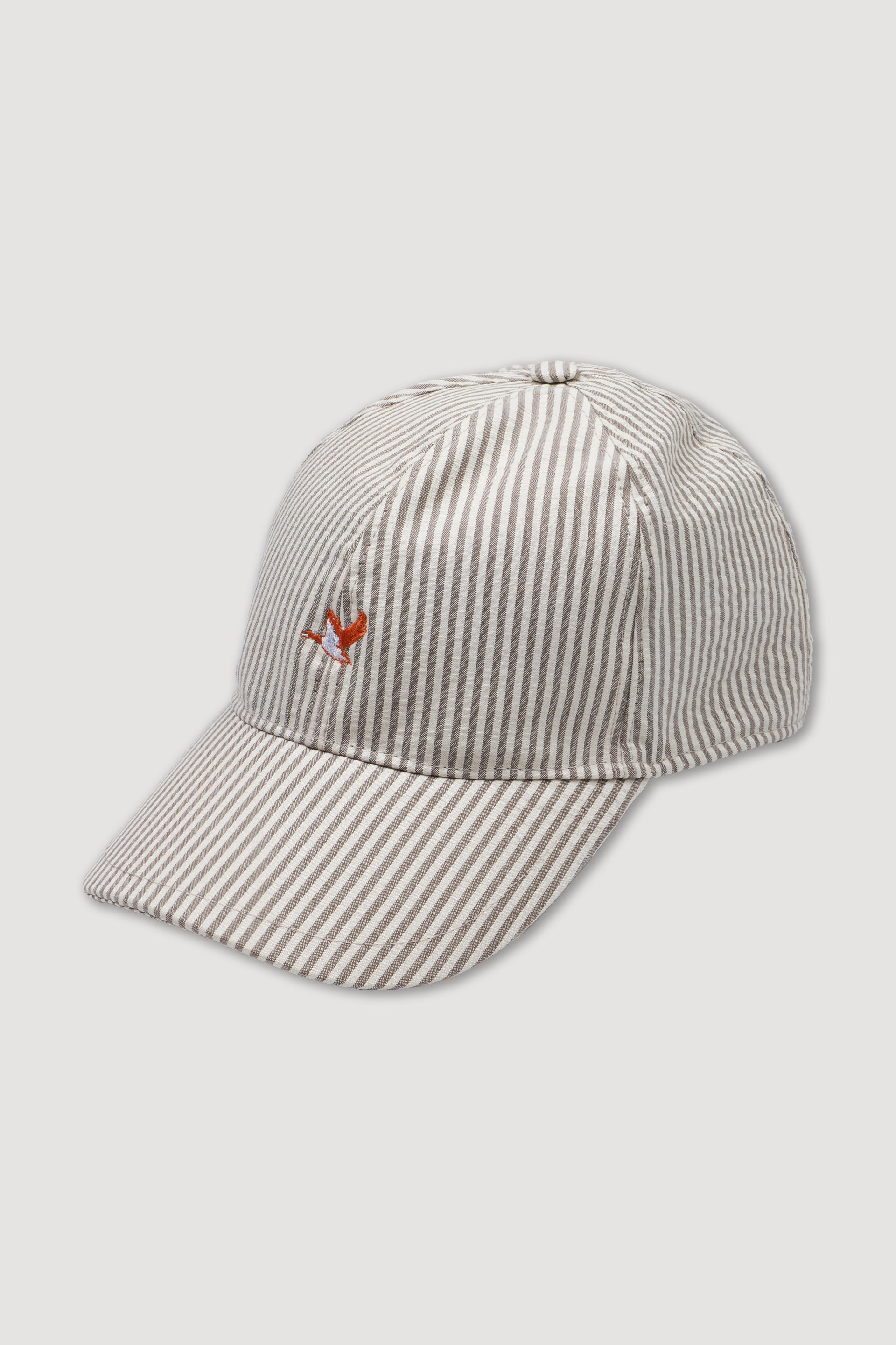 UOMO-CAPPELLO BASEBALL IN TESSUTO SEERSUCKER DI COTONE FANTASIA RIGA VERTICALE. RICAMO GERMANO E SCRITTA BROOKSFIELD - Greggio/nocciola