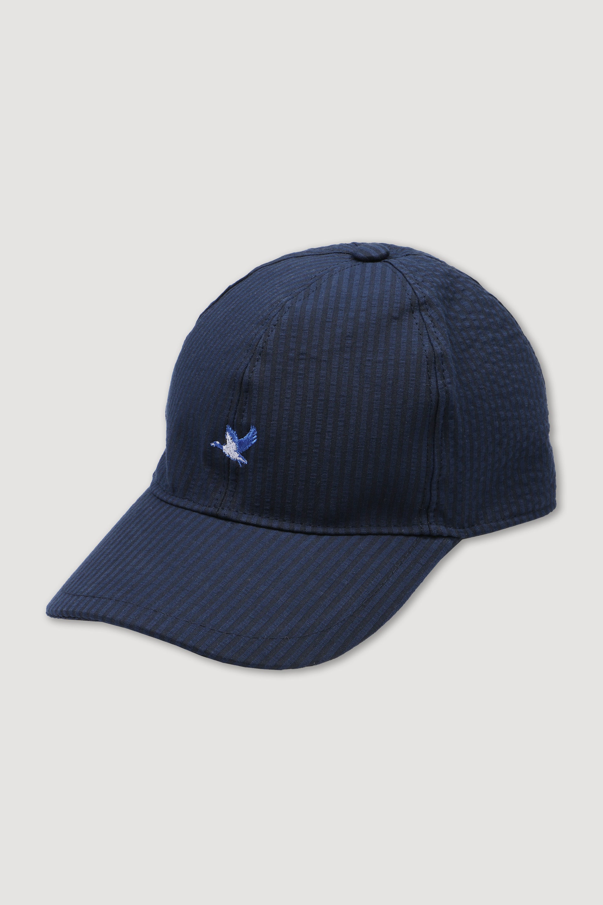 UOMO-CAPPELLO BASEBALL IN TESSUTO SEERSUCKER DI COTONE FANTASIA RIGA VERTICALE. RICAMO GERMANO E SCRITTA BROOKSFIELD - Dark blue/navy