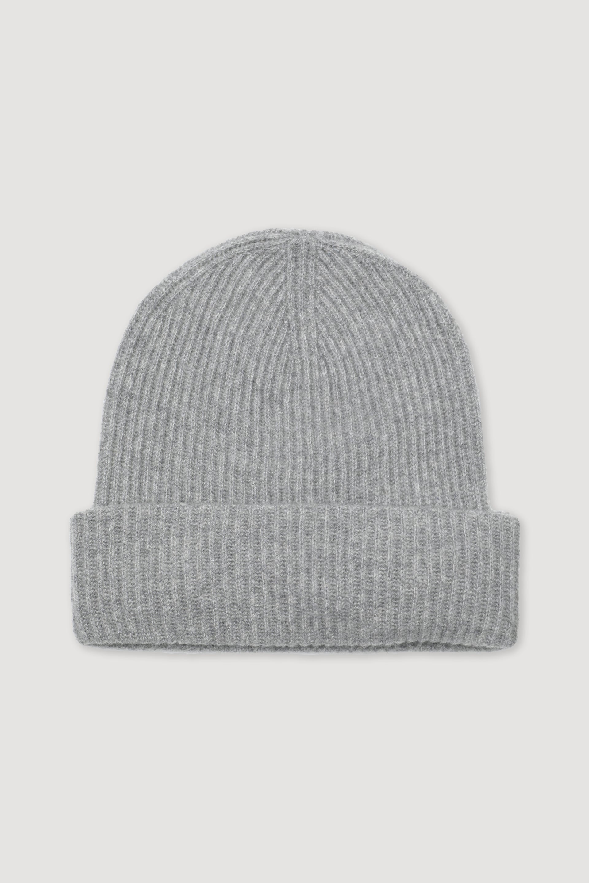 Berretto a coste in cashmere con risvolto. Grigio - Fog melange