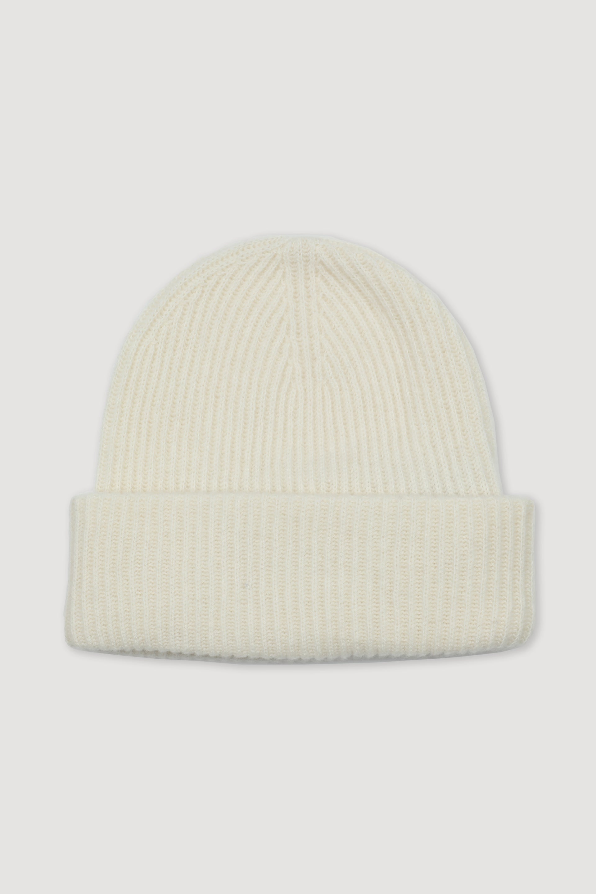 Berretto a coste in cashmere con risvolto - Panna