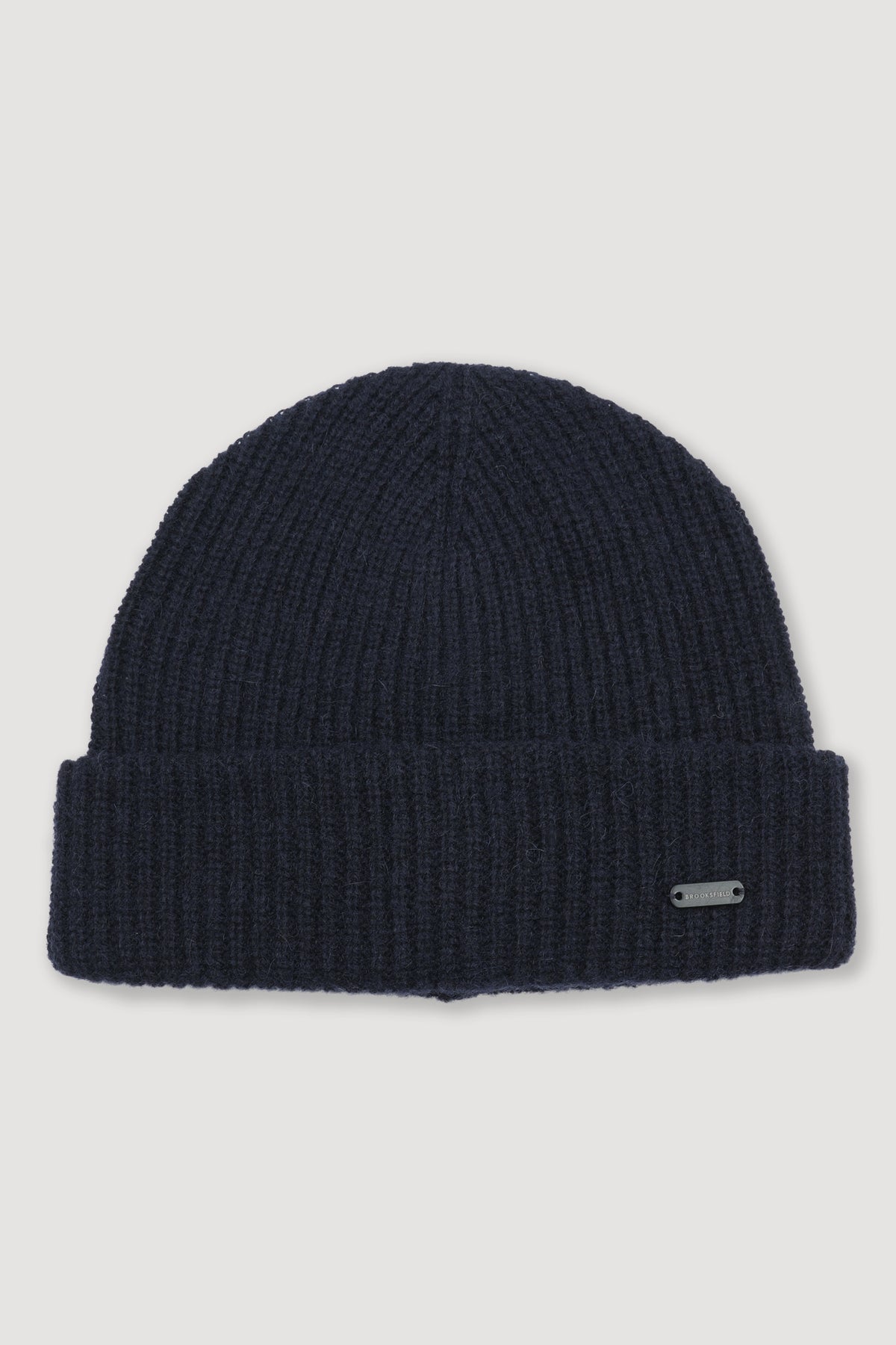 Berretto a coste in misto alpaca con risvolto. Blu - Navy