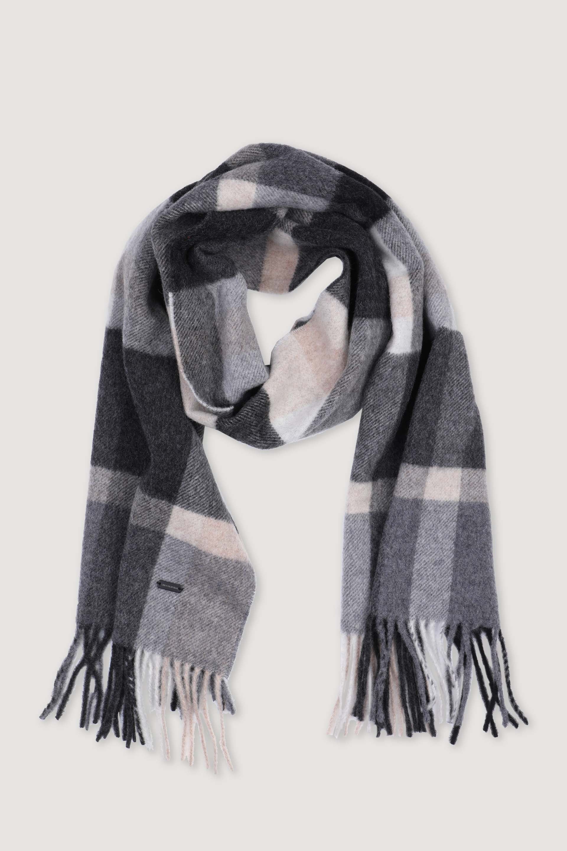 UOMO-SCIARPA CON FRANGE, IN PURA LANA VERGINE FANTASIA CHECK - Antracite/grigio/beige