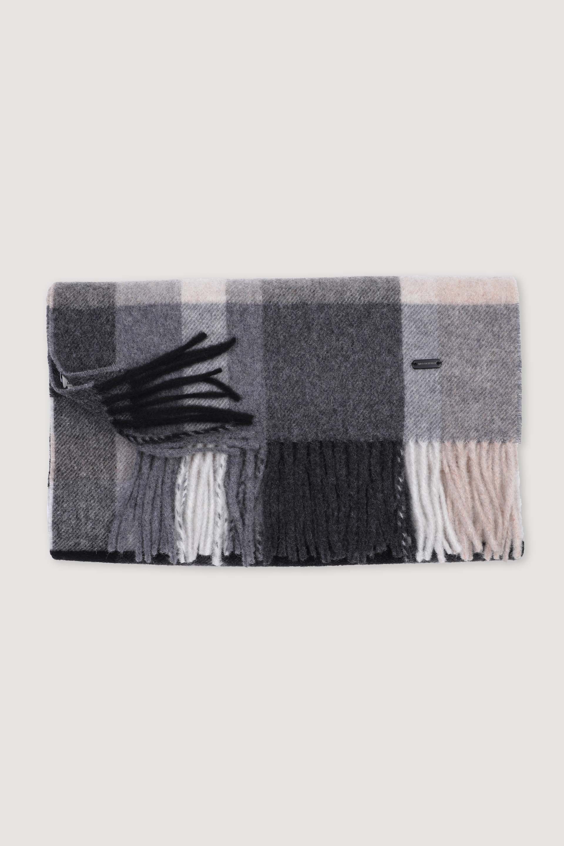 UOMO-SCIARPA CON FRANGE, IN PURA LANA VERGINE FANTASIA CHECK - Antracite/grigio/beige