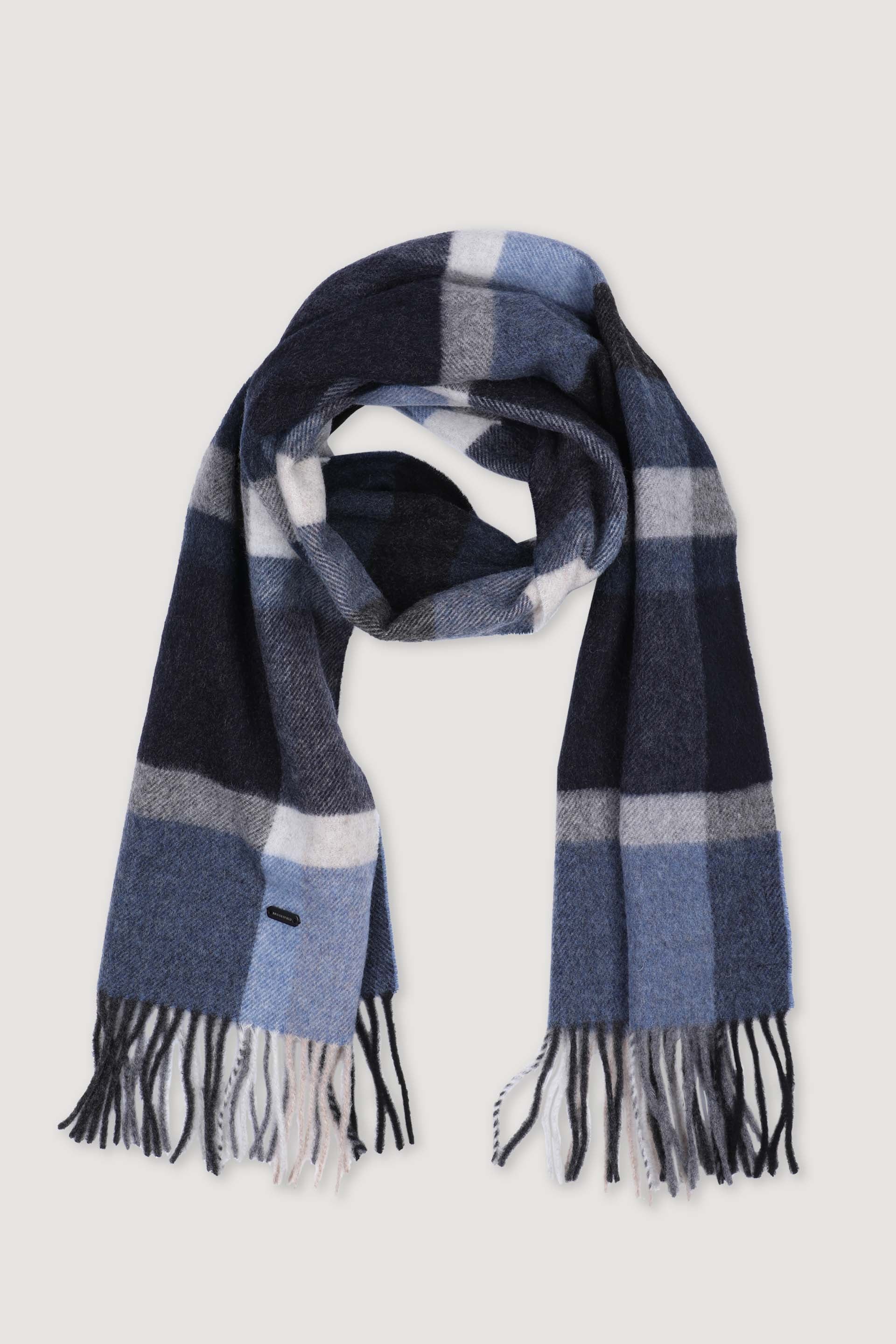 UOMO-SCIARPA CON FRANGE, IN PURA LANA VERGINE FANTASIA CHECK - Blu/azzurro/beige