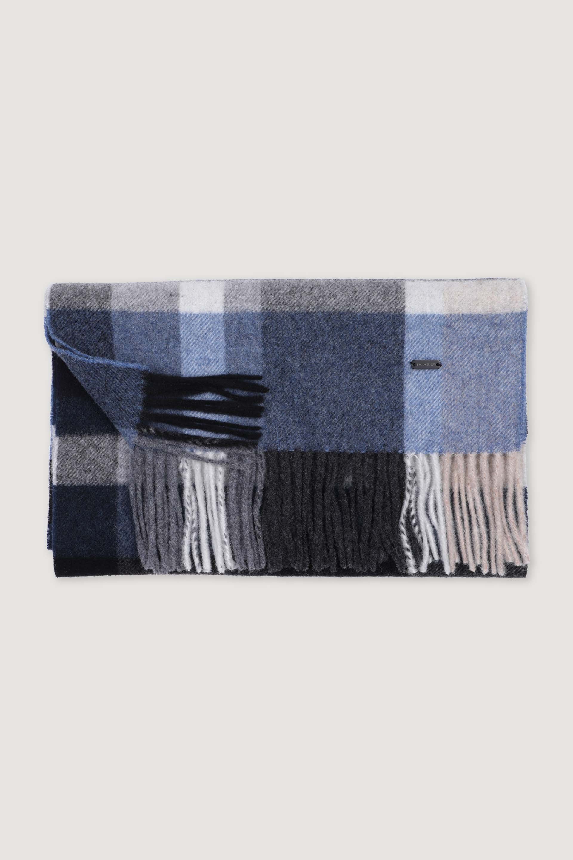 UOMO-SCIARPA CON FRANGE, IN PURA LANA VERGINE FANTASIA CHECK - Blu/azzurro/beige