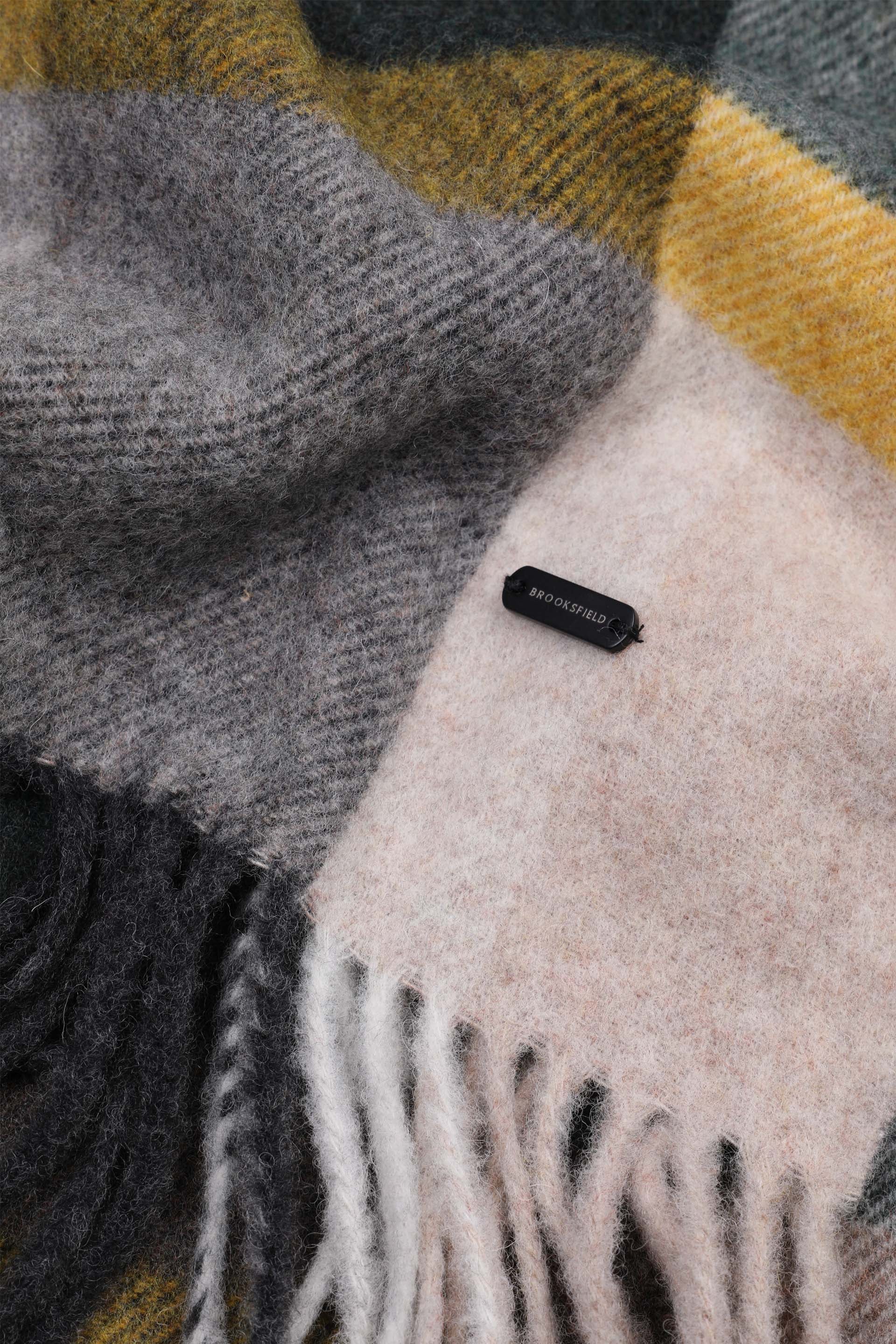 UOMO-SCIARPA CON FRANGE, IN PURA LANA VERGINE FANTASIA CHECK - Verdone/beige/giallo