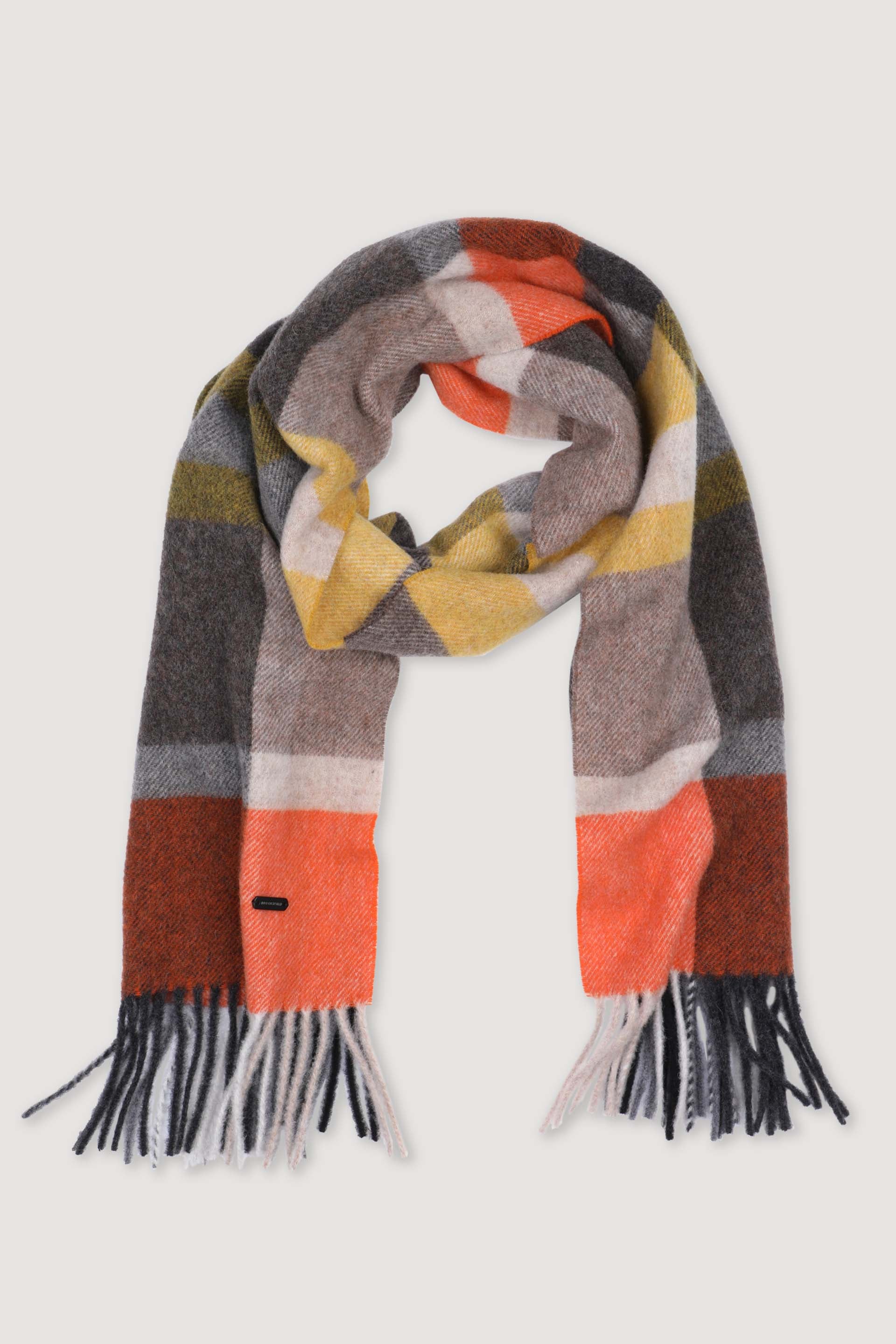 UOMO-SCIARPA CON FRANGE, IN PURA LANA VERGINE FANTASIA CHECK - Marrone/beige/arancio