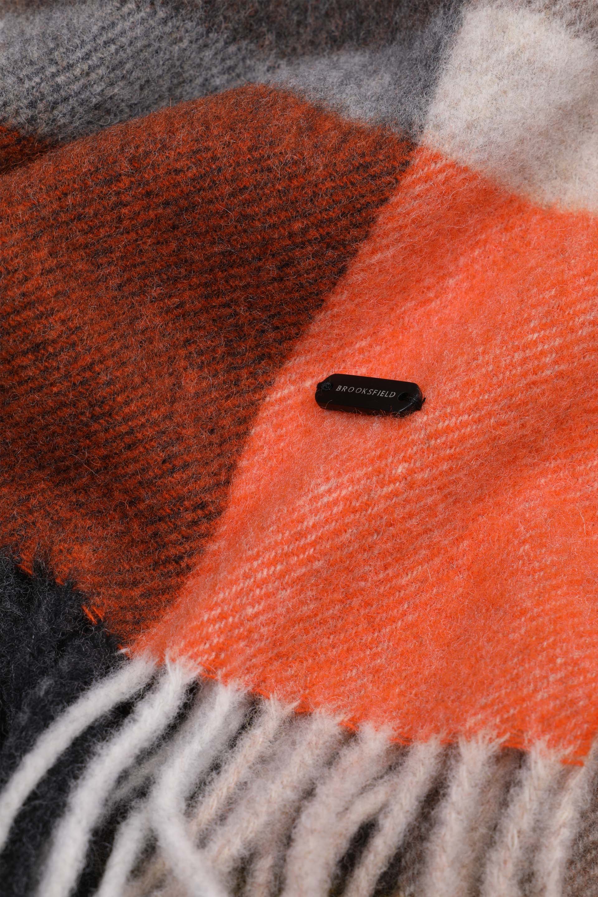 UOMO-SCIARPA CON FRANGE, IN PURA LANA VERGINE FANTASIA CHECK - Marrone/beige/arancio