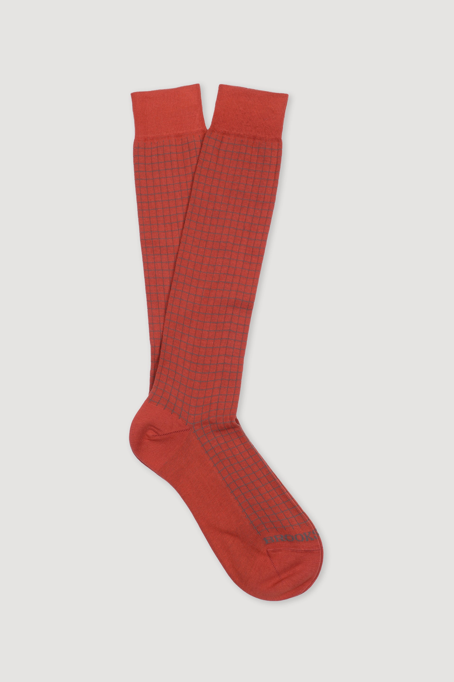 Calze lunghe fantasia quadretto, cotone elasticizzato. Arancione - Bruciato/Liquirizia